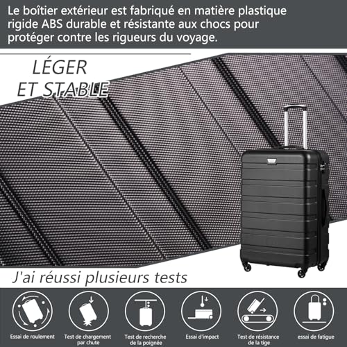 Detalle de COOLIFE Valise cabine 56 cm, 38 L, coque PC+ABS, roulettes 360° et cadenas TSA