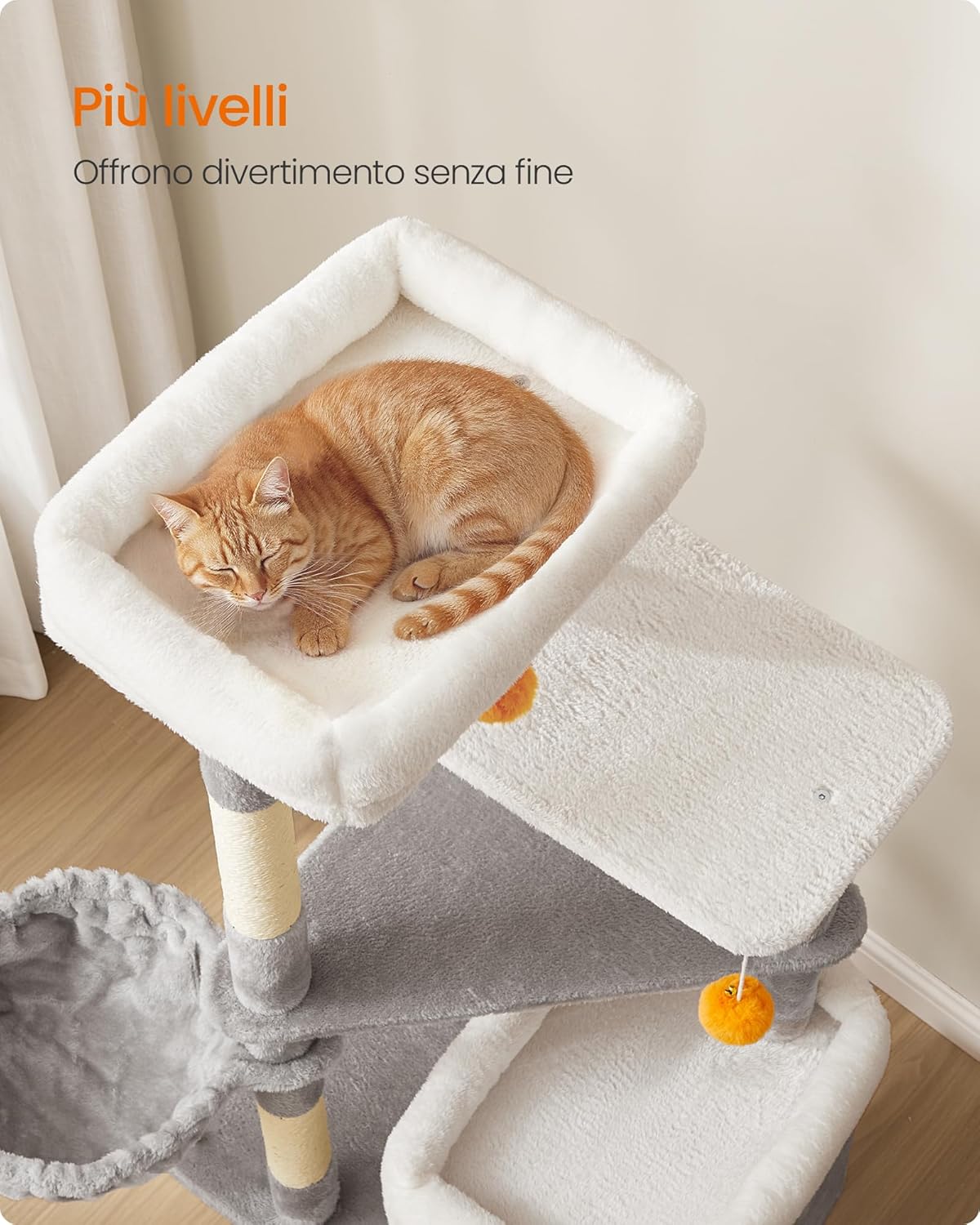 Detalle de Feandrea Albero per Gatti Alto 152 cm – Tiragraffi multi-livelli grigio tortora (PCT007G01)