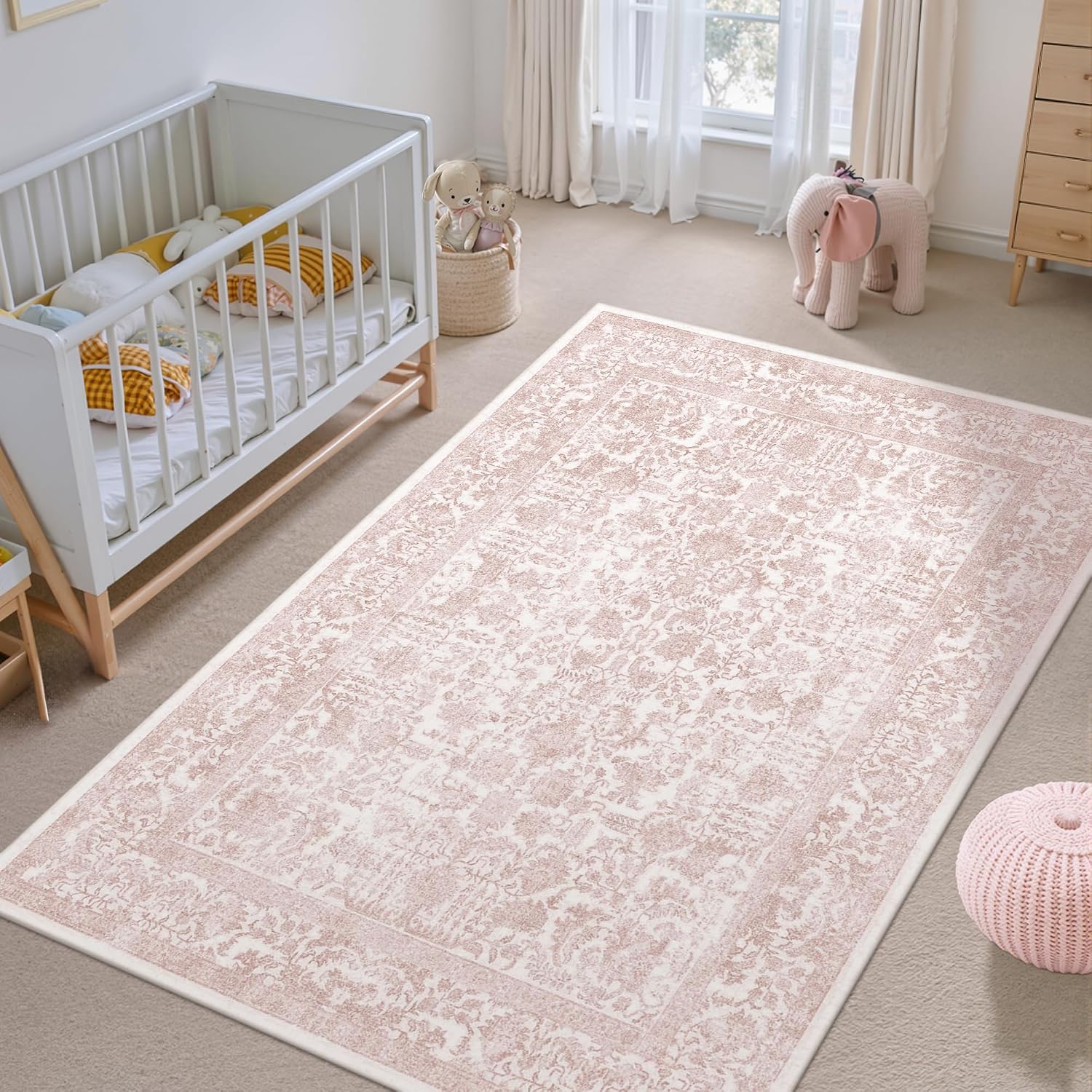Detalle de HUGEAR Vintage Pink Low Pile Washable Non-Slip Area Rug 180x270cm