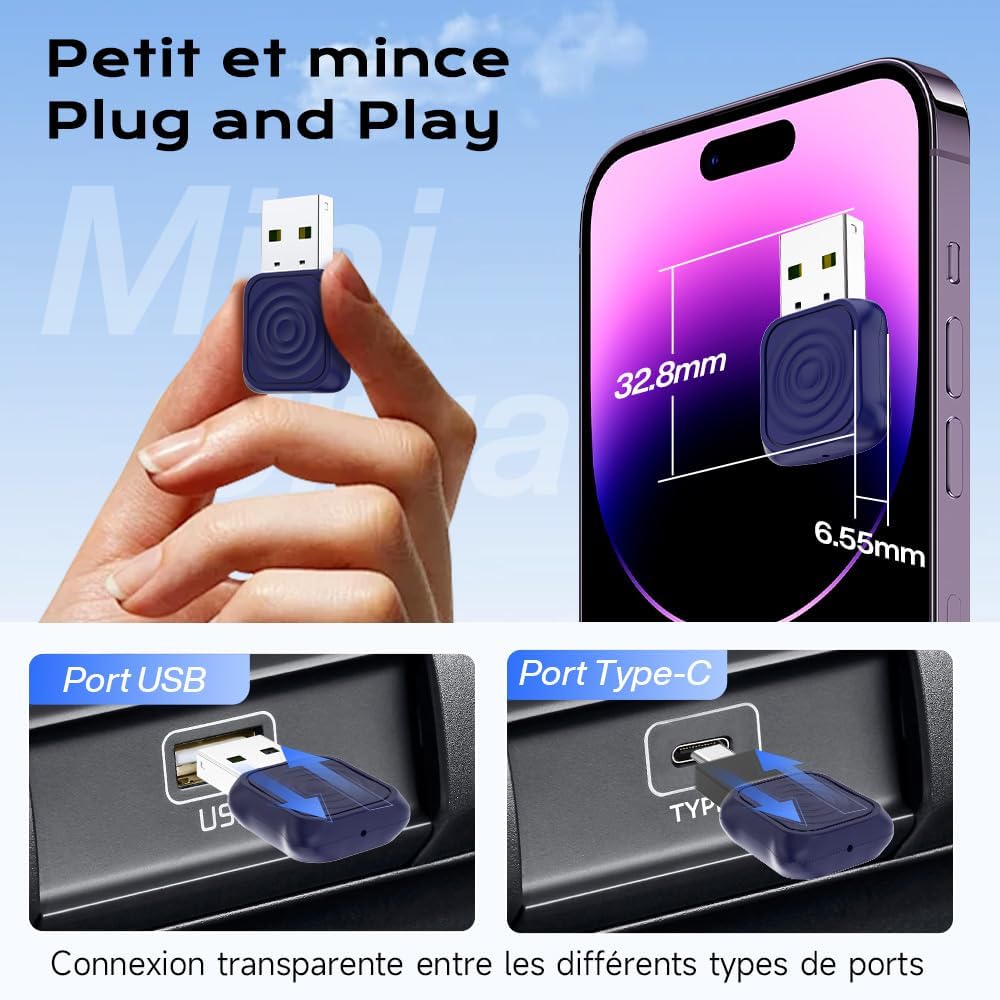 Detalle de Carlinkit Mini Ultra adaptateur sans fil 32,85 mm