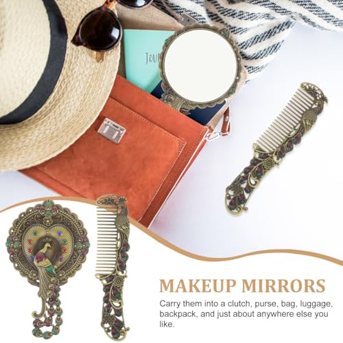 Thumbnail 7 de BESPORTBLE Vintage Handspiegel with Handle and Comb – Compact Metal Travel Mirror