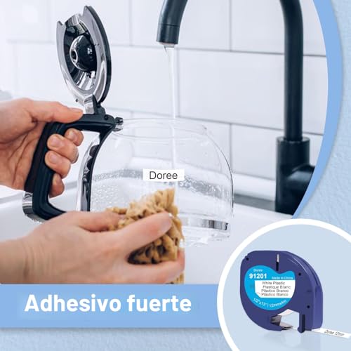 Detalle de DOREE 91221 91201 S0721660 – Cinta blanca plástica 12 mm x 4 m (6 unidades) compatible con Dymo Letratag
