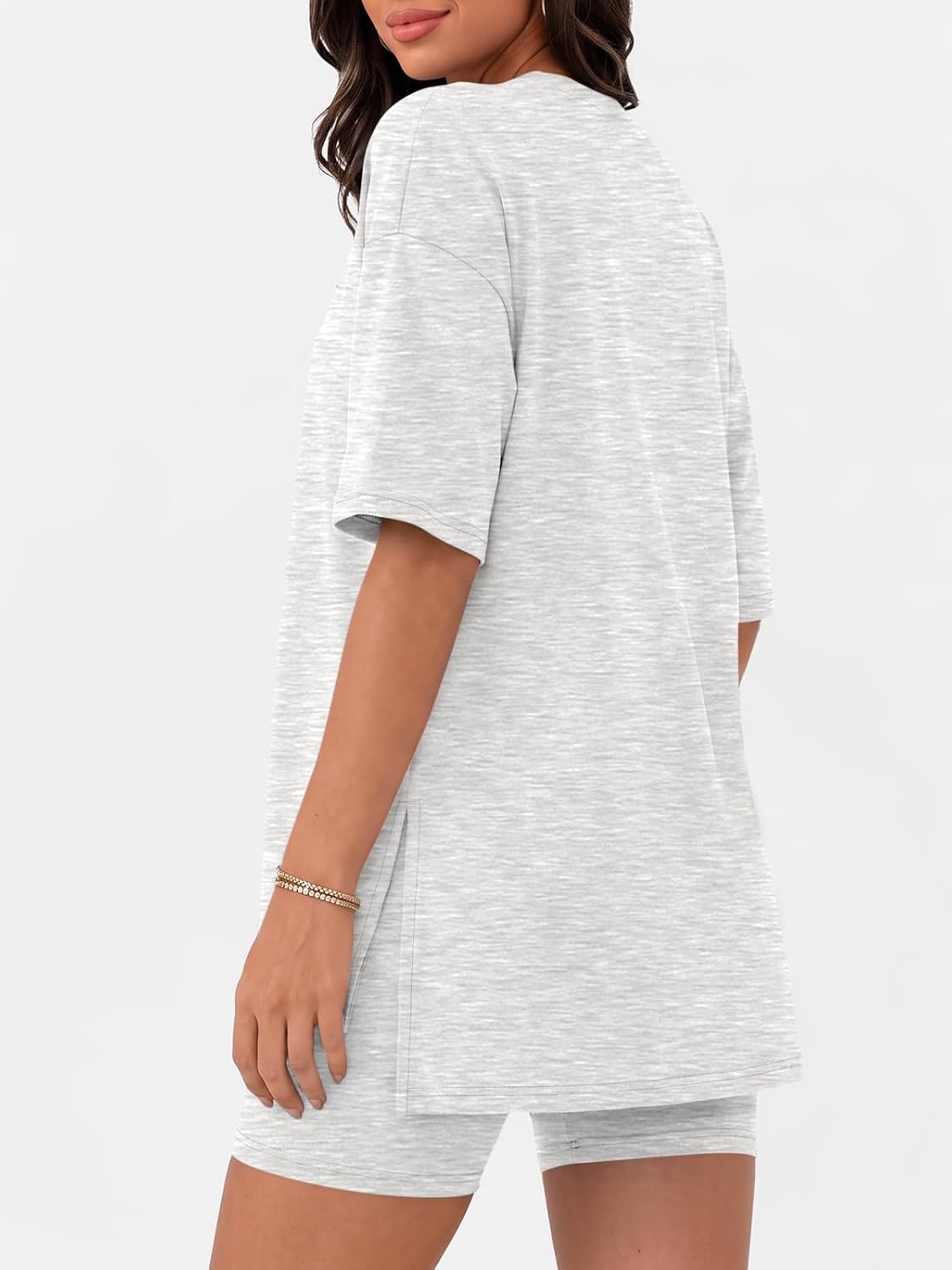 Detalle de LILLUSORY Women’s Lounge Sets: Rayon-Spandex Shorts 2-Piece Pajamas (Relaxed Tee + Biker Shorts)