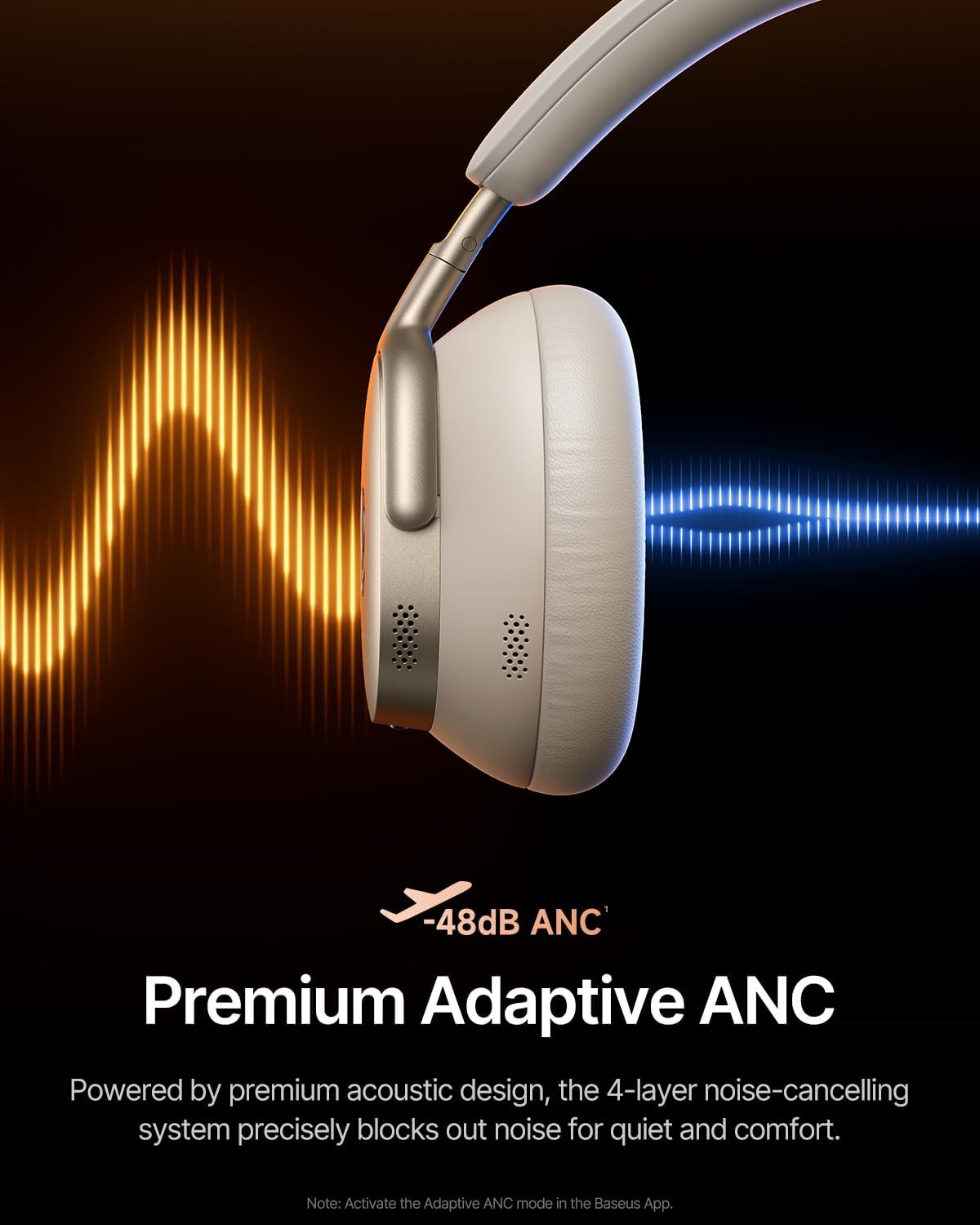 Thumbnail 2 de Baseus Inspire XH1 Adaptive ANC Headphones (Sound by Bose, Dolby Audio, Hi-Res, up to 100H) - Starlight Off-White