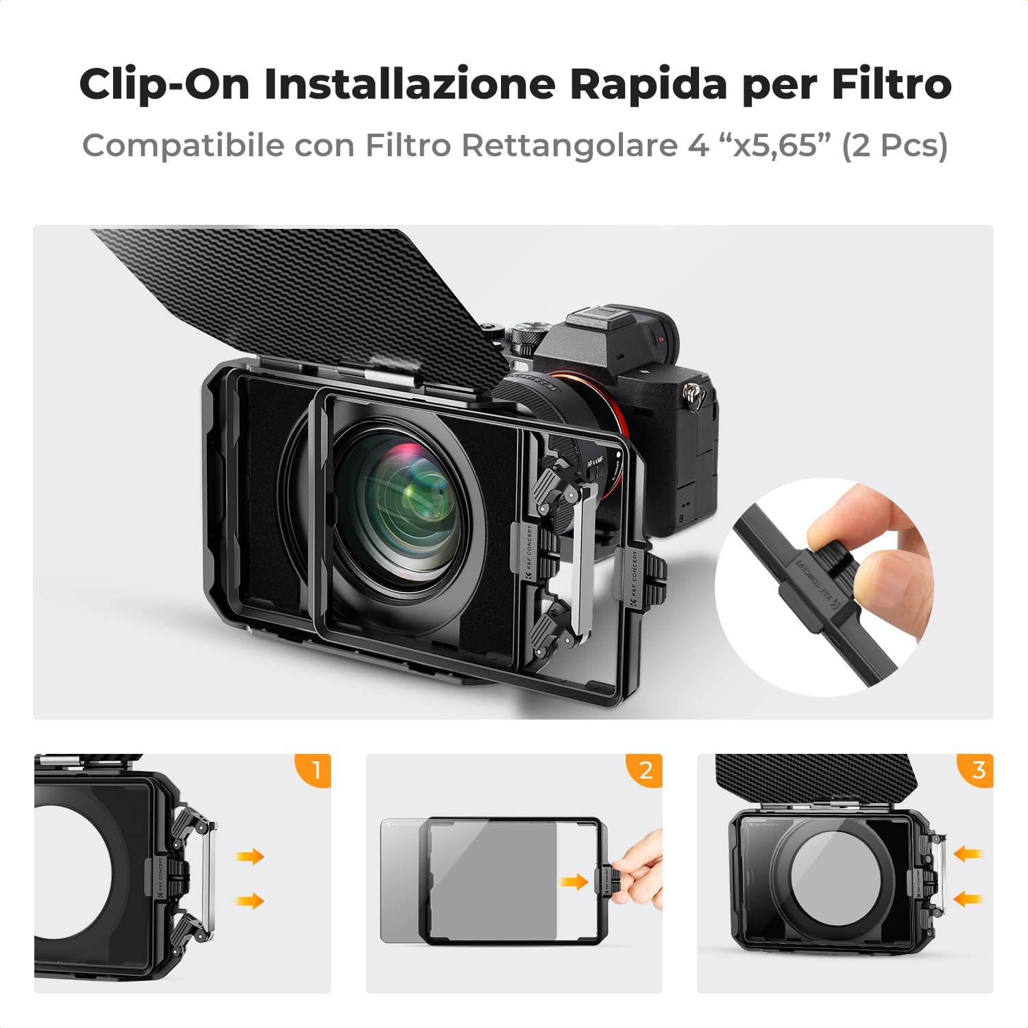 Thumbnail 5 de K&F CONCEPT Matte Box Base in fibra di carbonio con anelli 67/72/77/82/95 mm e attacco 1/4”, 3/8”