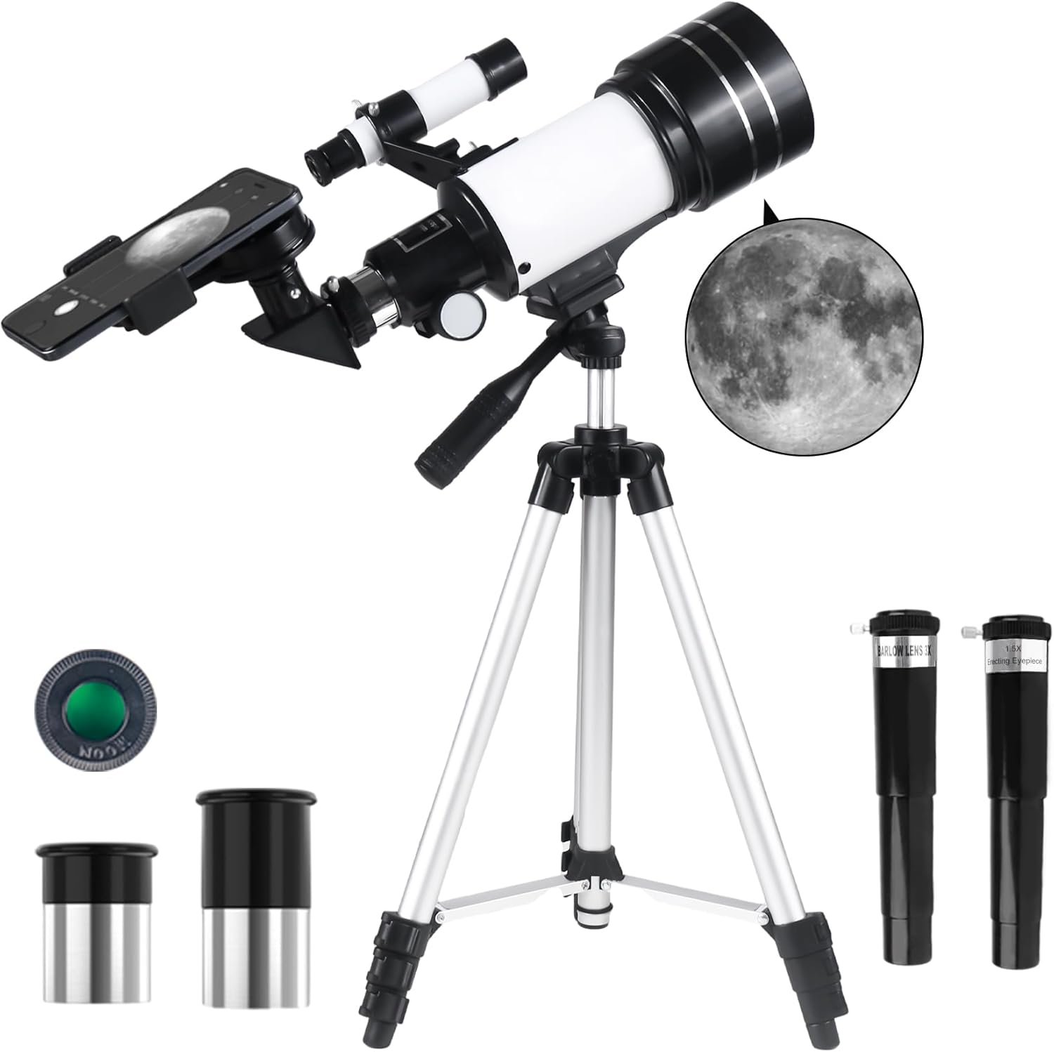 Detalle de Misilmp Telescopio telescopico per adulti e principianti da 70 mm con cercatore 5x24, treppiede regolabile e accessori