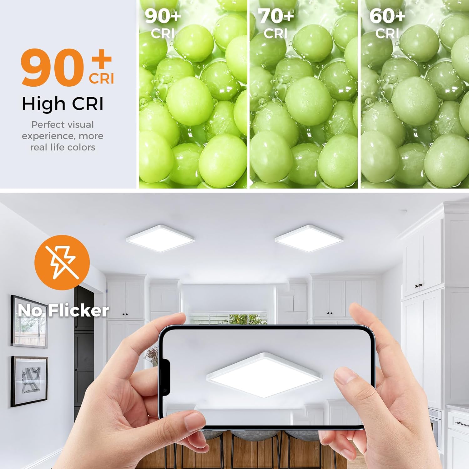 Detalle de Slochi 2Pack LED Ceiling Light – 3 Colour Temperatures, IP54 Waterproof, 18W, 2100LM, Ø22cm