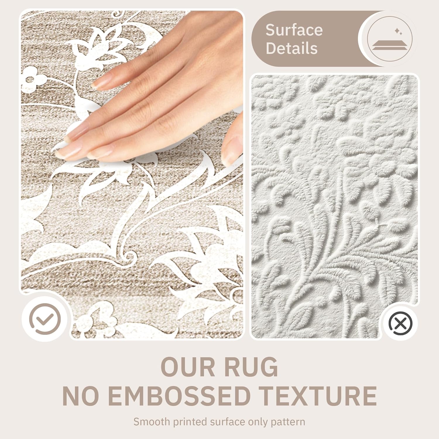 Detalle de Soalmost 8x10 Washable Area Rug for Living Room – Vintage Floral, Non-Slip, 0.24 Inch Pile, Light Brown