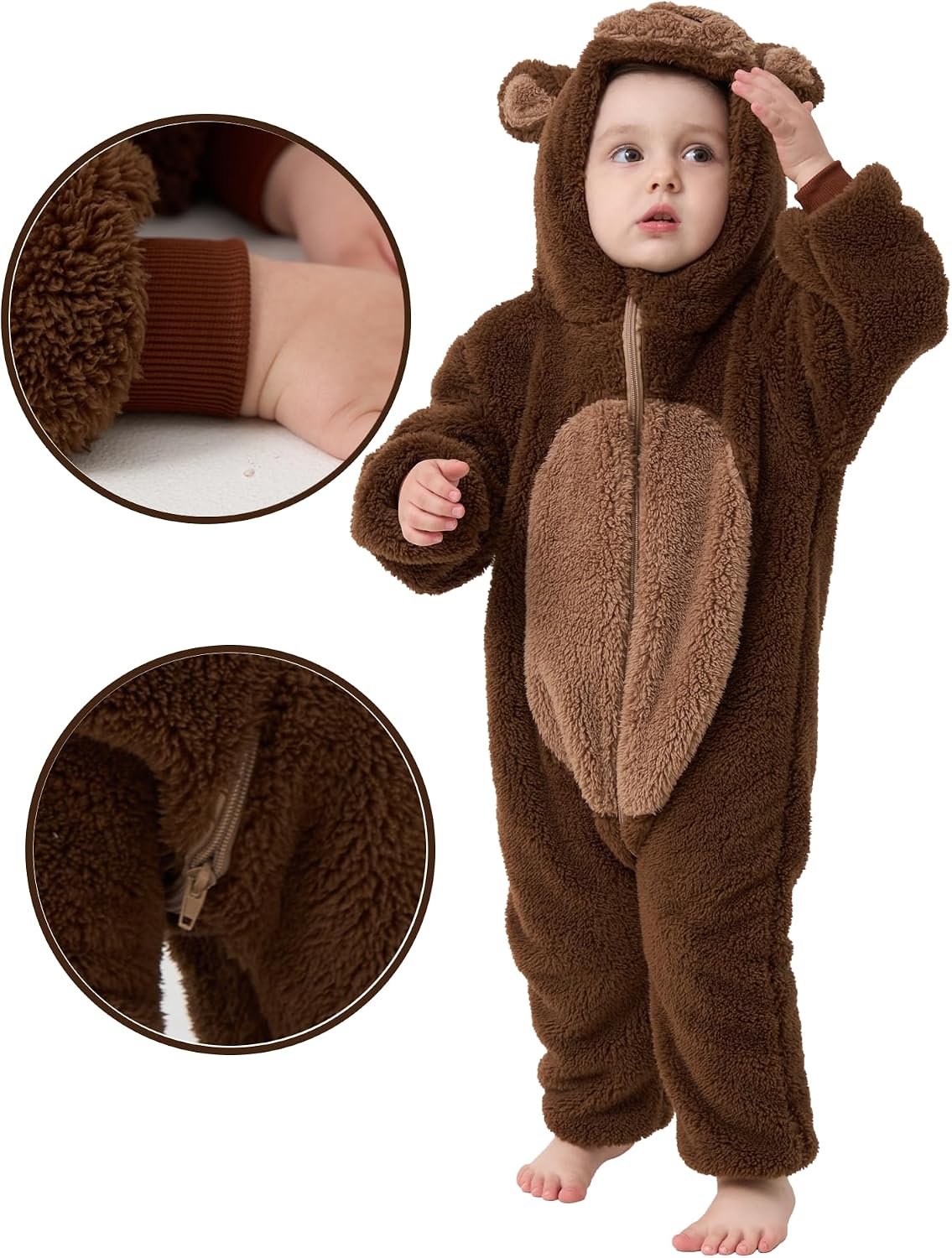 Detalle 2 de LONULAIN Baby Animal Costume Pajamas, Unisex Flannel Hooded Romper