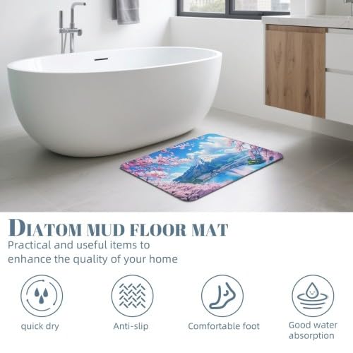 Detalle de ENSFTF Mount Fuji Pattern Bath Mat – thin, quick-dry non-slip rubber backed rug for bathroom and kitchen