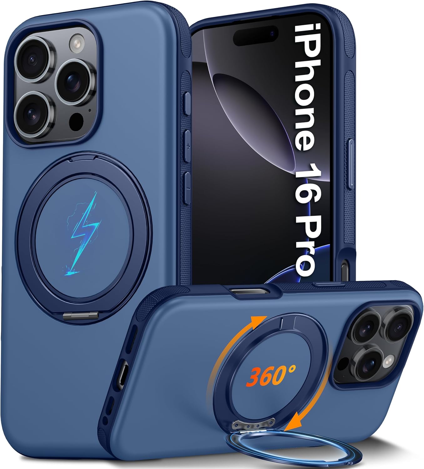 Detalle de Oterkin iPhone 16 Pro Case with 360° Spin Mag-Stand, Blue