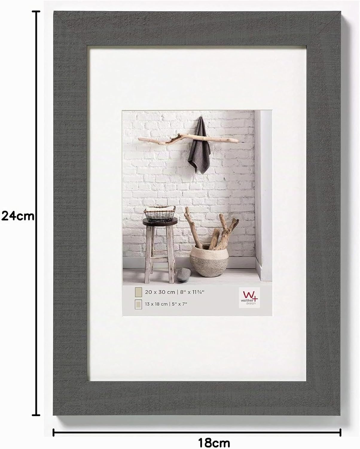 Detalle 1 de Walther Design Cadre Photo Gris 18 x 24 cm avec Passe-Partout – HO824D