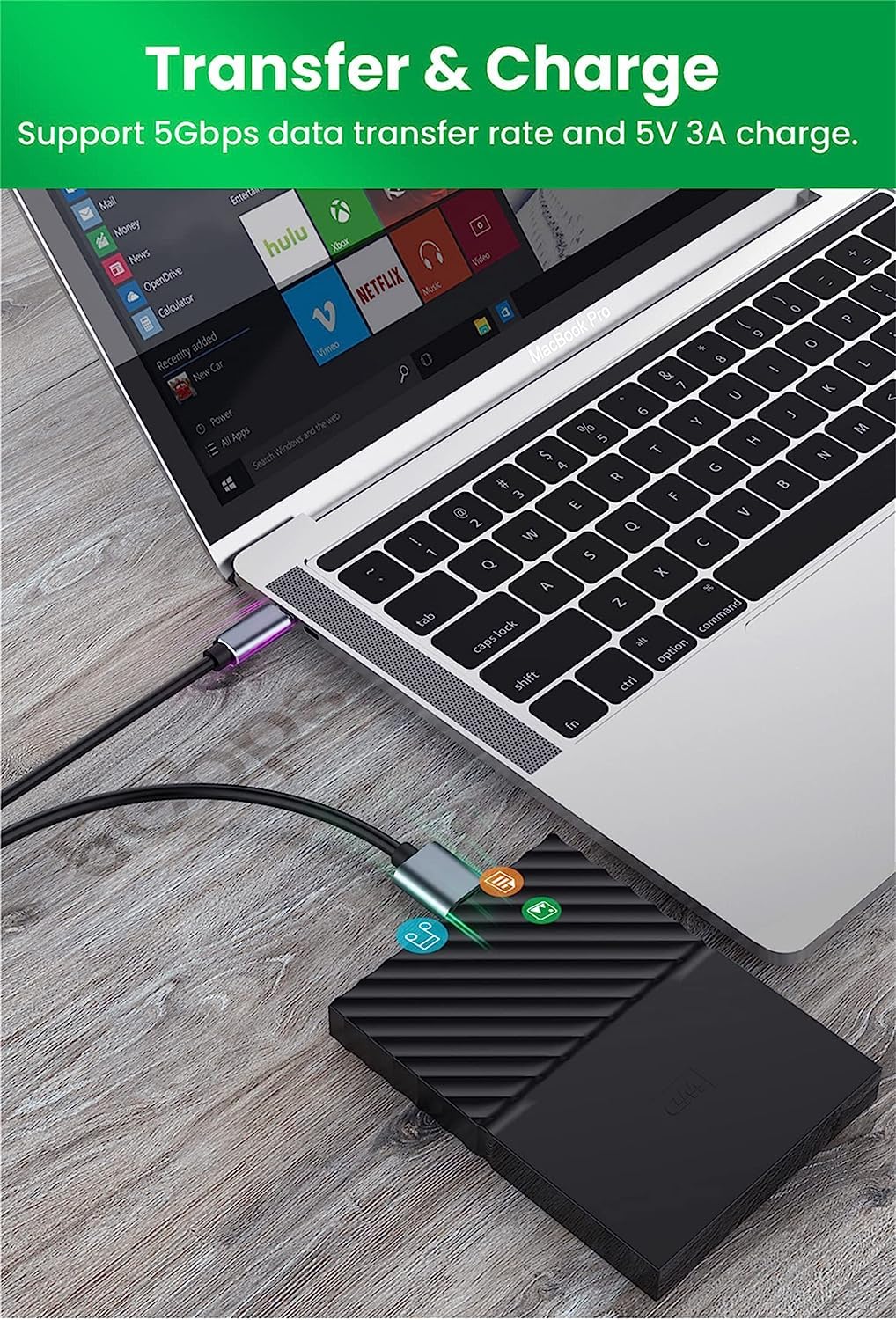 Thumbnail 2 de NAERSI USB-C to Micro B USB 3.0 cable (Hard drive/phone linking) – up to 5Gbps