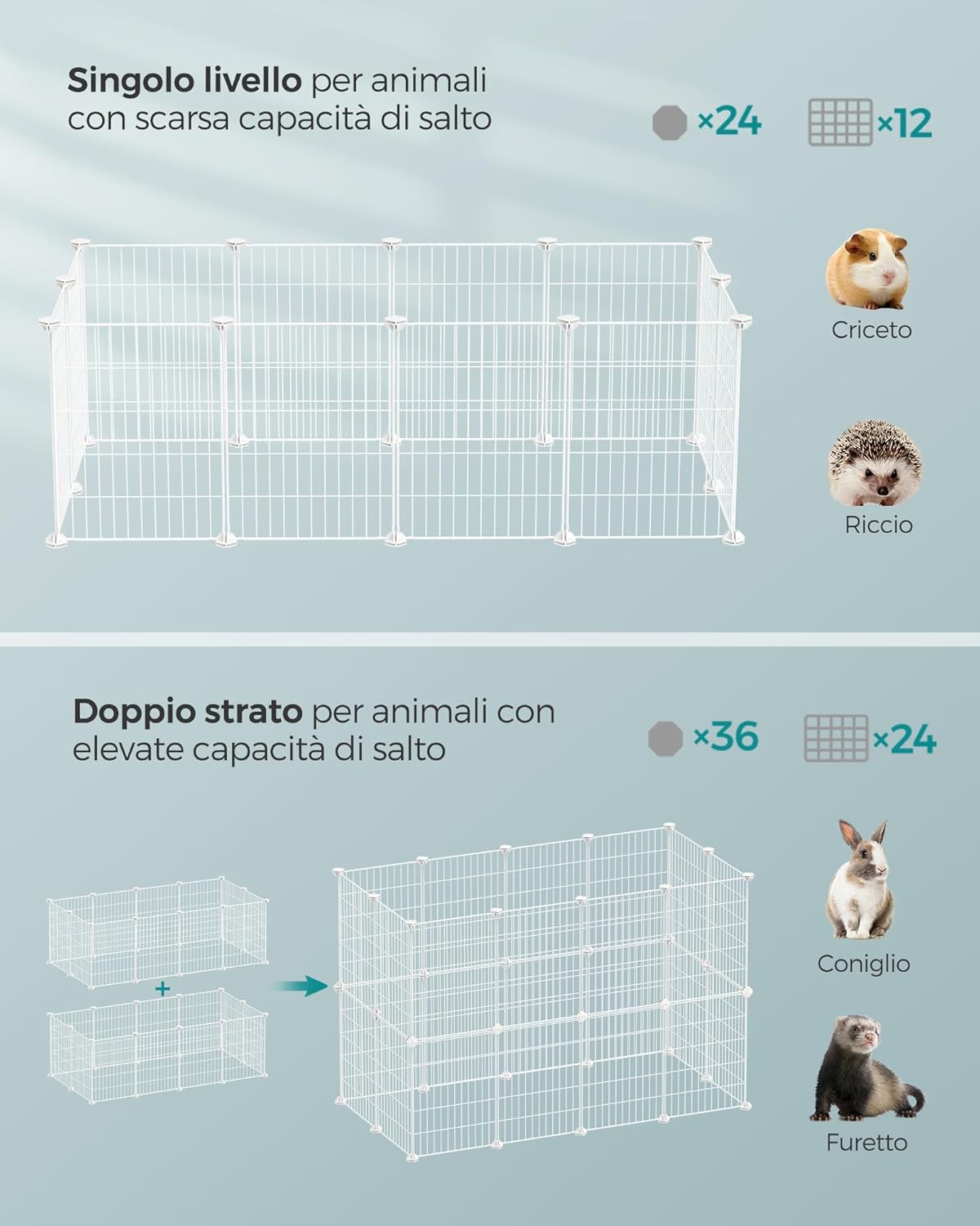 Thumbnail 3 de SONGMICS LPI001W01 recinto personalizzabile per piccoli animali bianchi, con rete in metallo