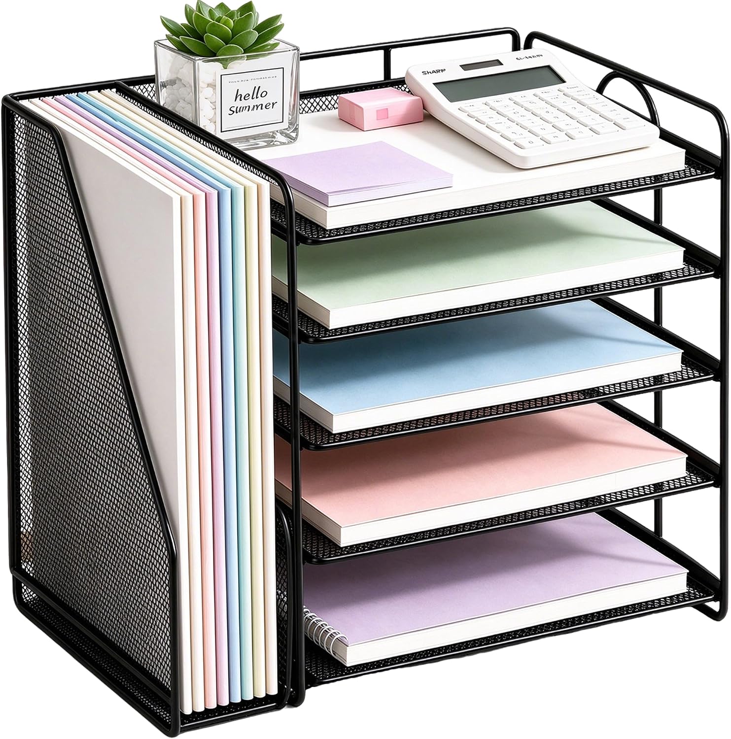 Detalle de OPNICE Desk Organizer, 5-Tier Metal Paper Tray, Black, 40 lb Capacity
