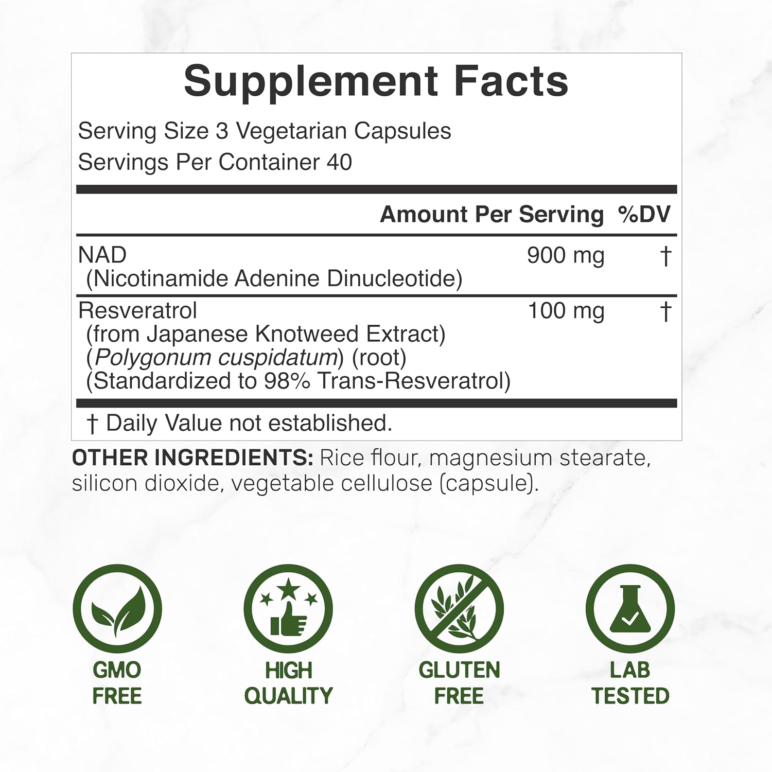 Detalle 2 de NAD+ Resveratrol Supplement 1,000 mg