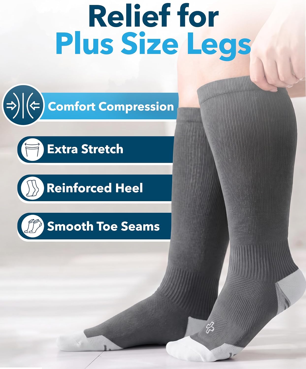 Detalle 2 de Doctor’s Select 3 Pairs Plus Size Compression Socks (Wide Calf) 20–30 mmHg, up to 6XL
