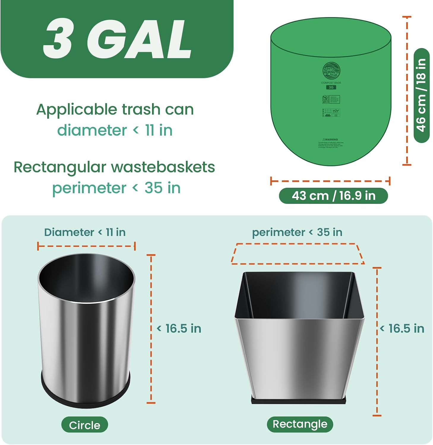 Thumbnail 2 de Compost Bags 3 Gallon, 100 Count: Heavy-Duty, Certified, and Fit for Small Bins