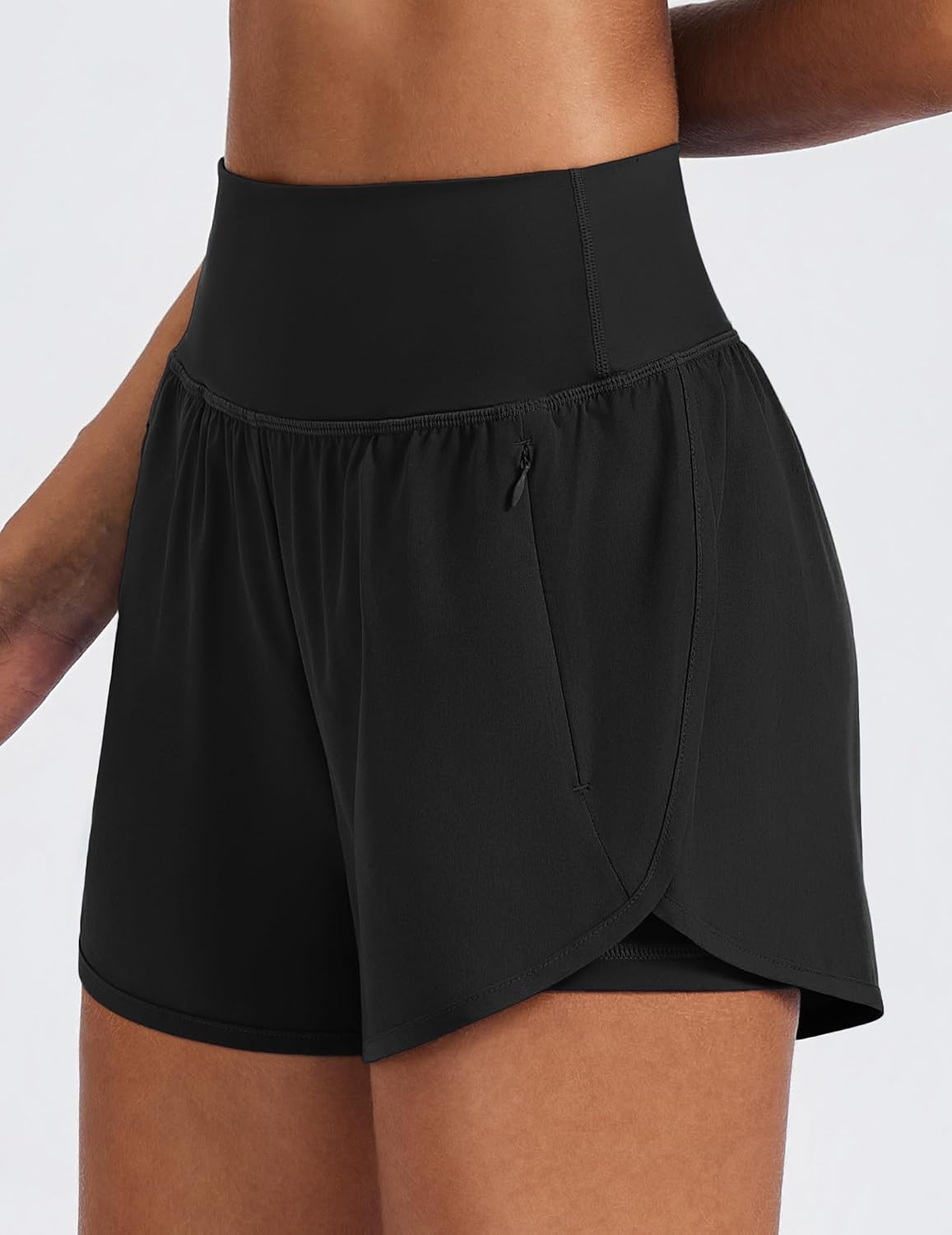 Detalle 2 de PINSPARK Women's 2 in 1 High Waisted Athletic Running Shorts 3" Dolphin Hem