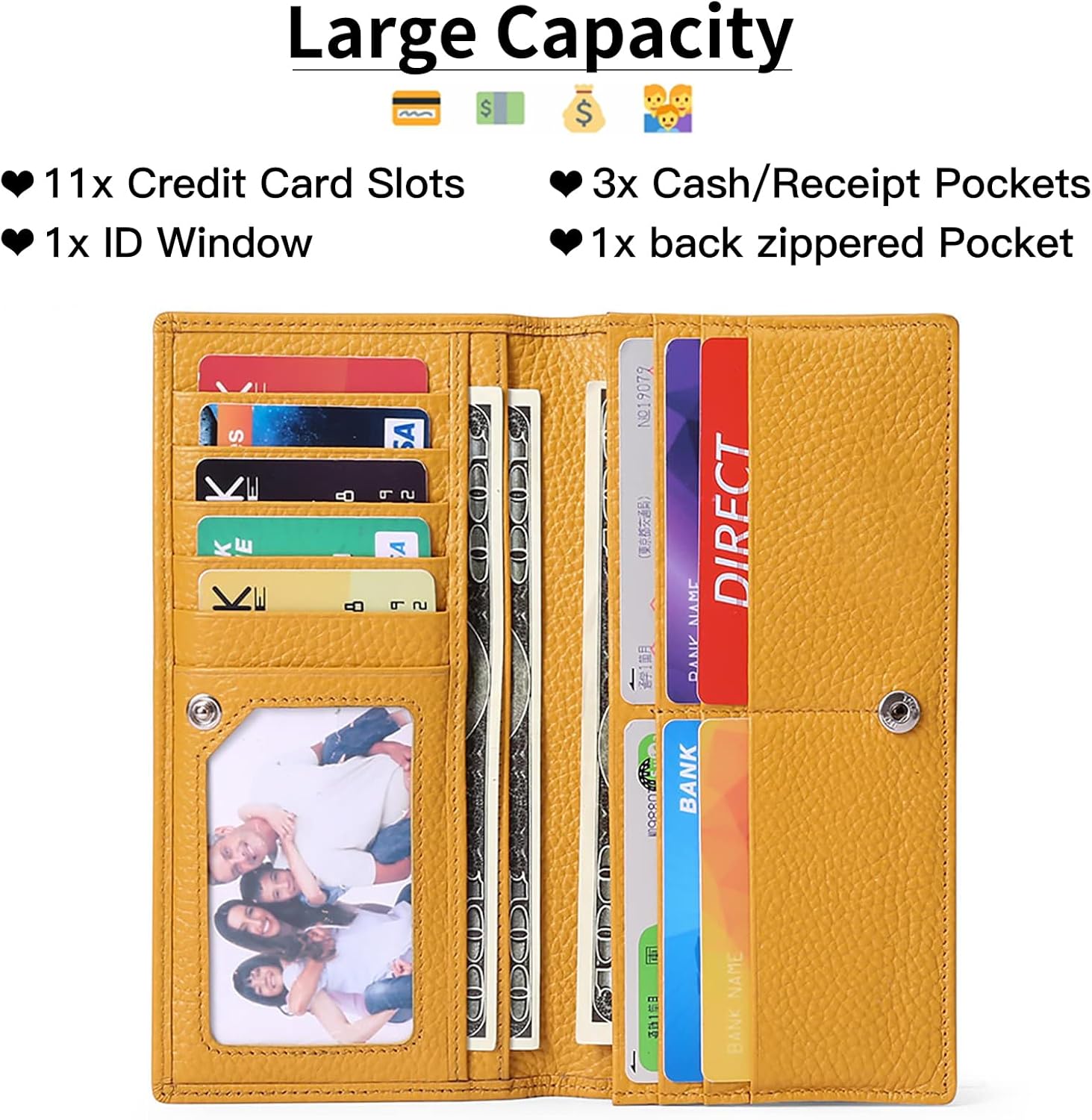 Detalle de SENDEFN Leather Purses for Women with RFID Blocking — Slim Bifold Wallet