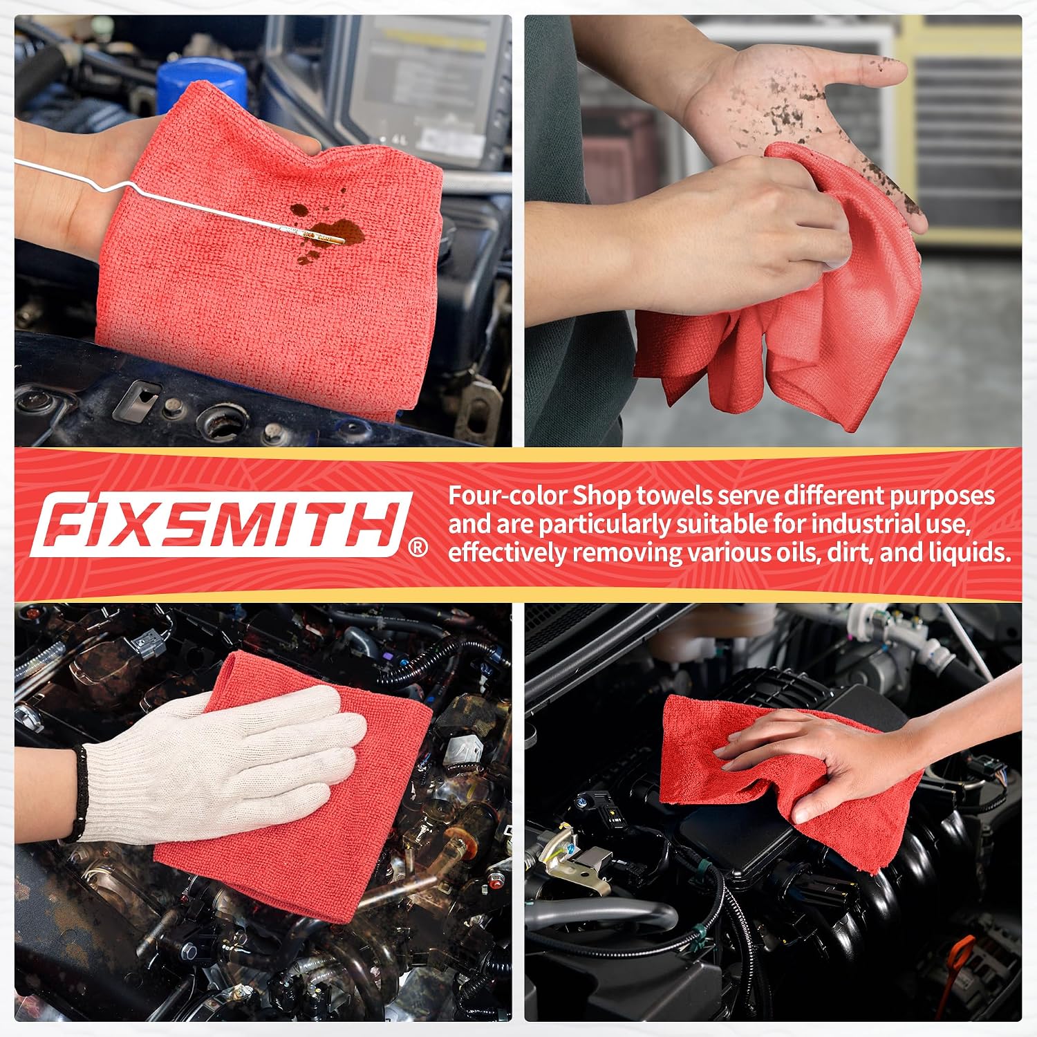 Detalle de FIXSMITH FM-JLC25-200PK-R Microfiber Cleaning Cloths, Red, 200-Pack