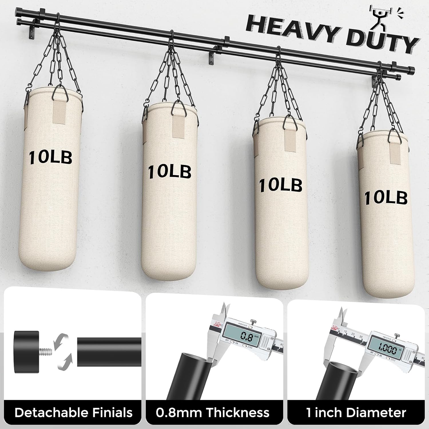 Thumbnail 2 de Black Double Curtain Rod (72 to 144 Inch Extra Long Dual Curtain Rods) Telescopic Metal Drapery Pole Set