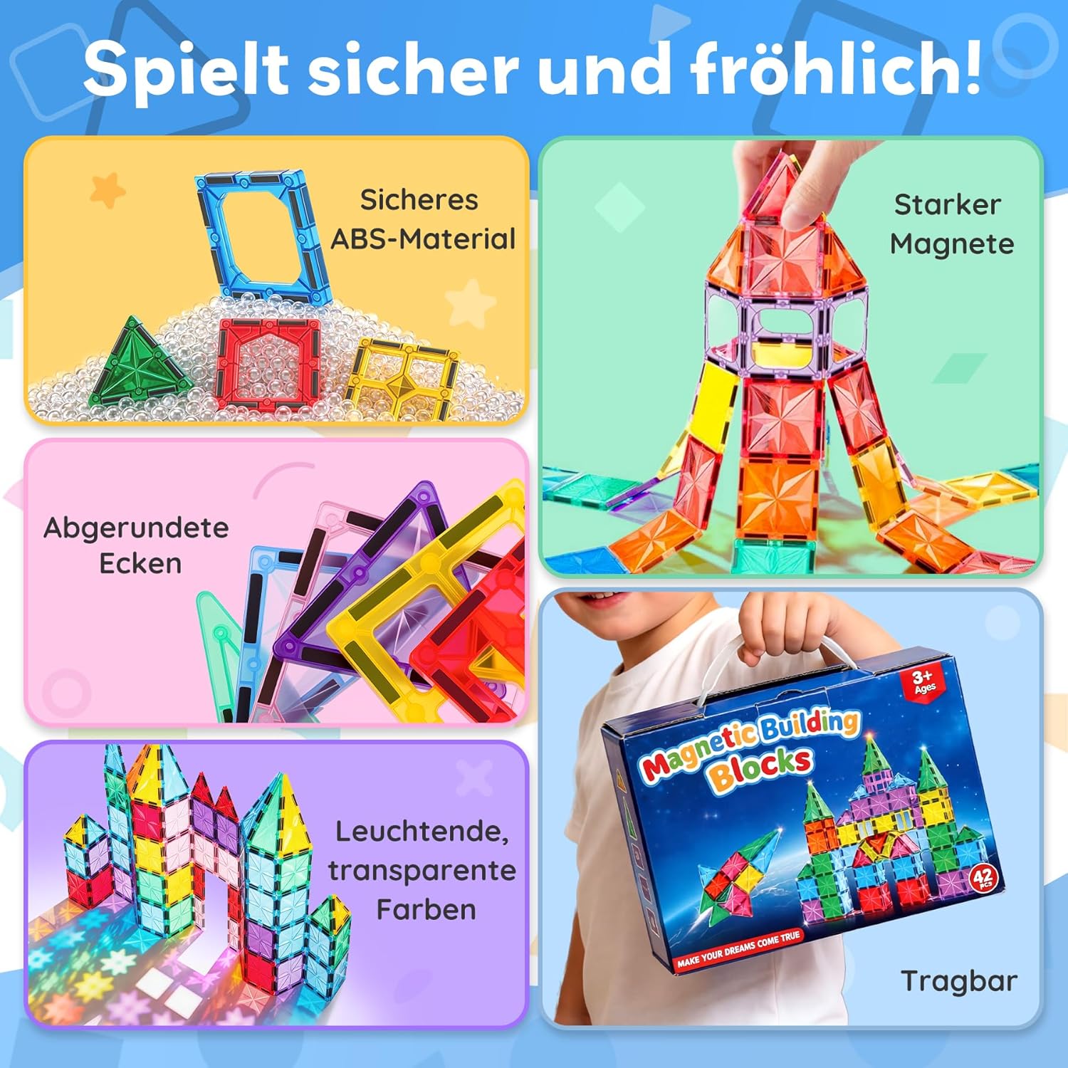Thumbnail 1 de WOOBLO Magnetische Bausteine (42 Teile) – Magnetspiel für Kinder ab 3 Jahren