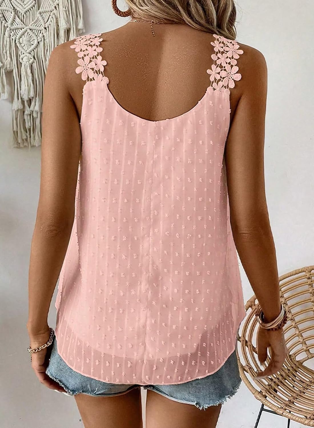 Thumbnail 2 de Womens Swiss Dot Lace-strap Boho Tank Top (Flowy Sleeveless Summer Cami)