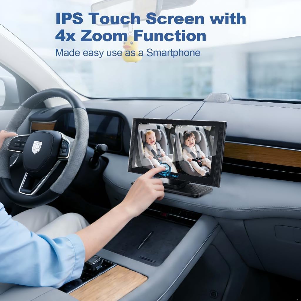 Detalle 2 de Baby Kamera Auto für 2 Kinder – 7,2 Zoll Split-Screen Doppelkamera HD 1440P, 360° Drehbar, IR-Nachtsicht