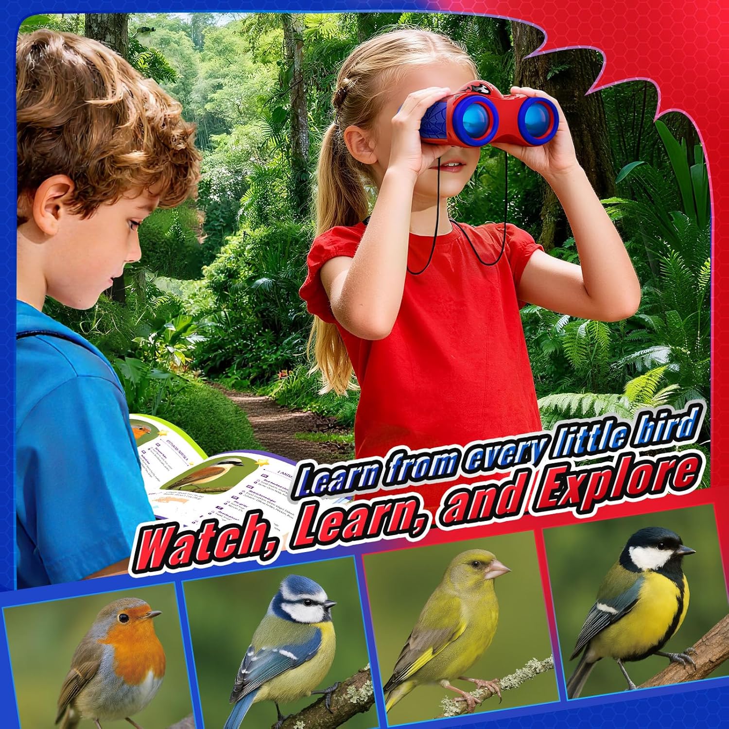 Thumbnail 2 de Kids Binoculars (Age 3–9) with Bird Watching Manual & Compass – Outdoor Garden & Park Explorer Toy