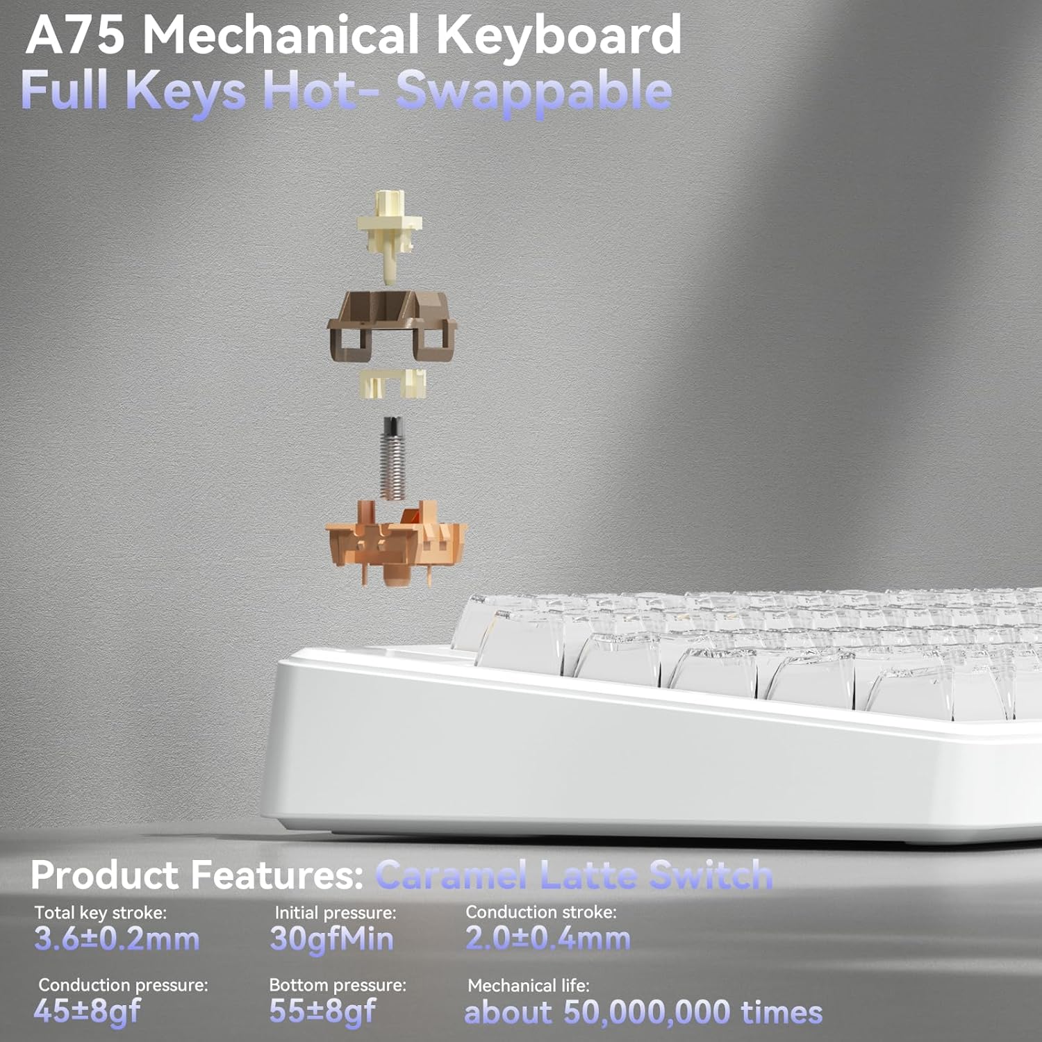 Detalle de SOLAKAKA A75 Wireless Gaming Keyboard: 75% Mechanical, Hot-Swappable, Multimodal Connectivity