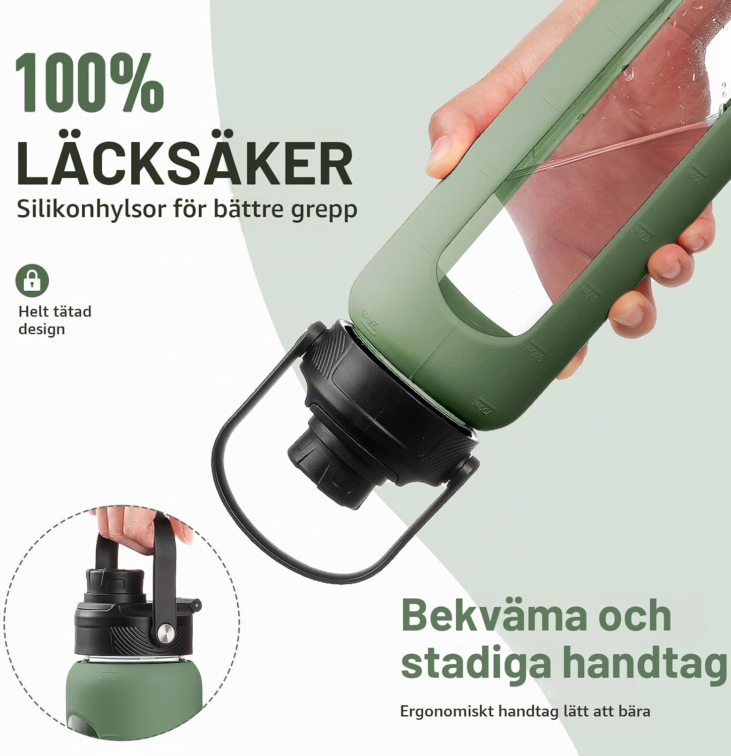 Detalle de BLUEGO BLG-24ozHL-Oliver sportvattenflaska i borosilikatglas, 700 ml