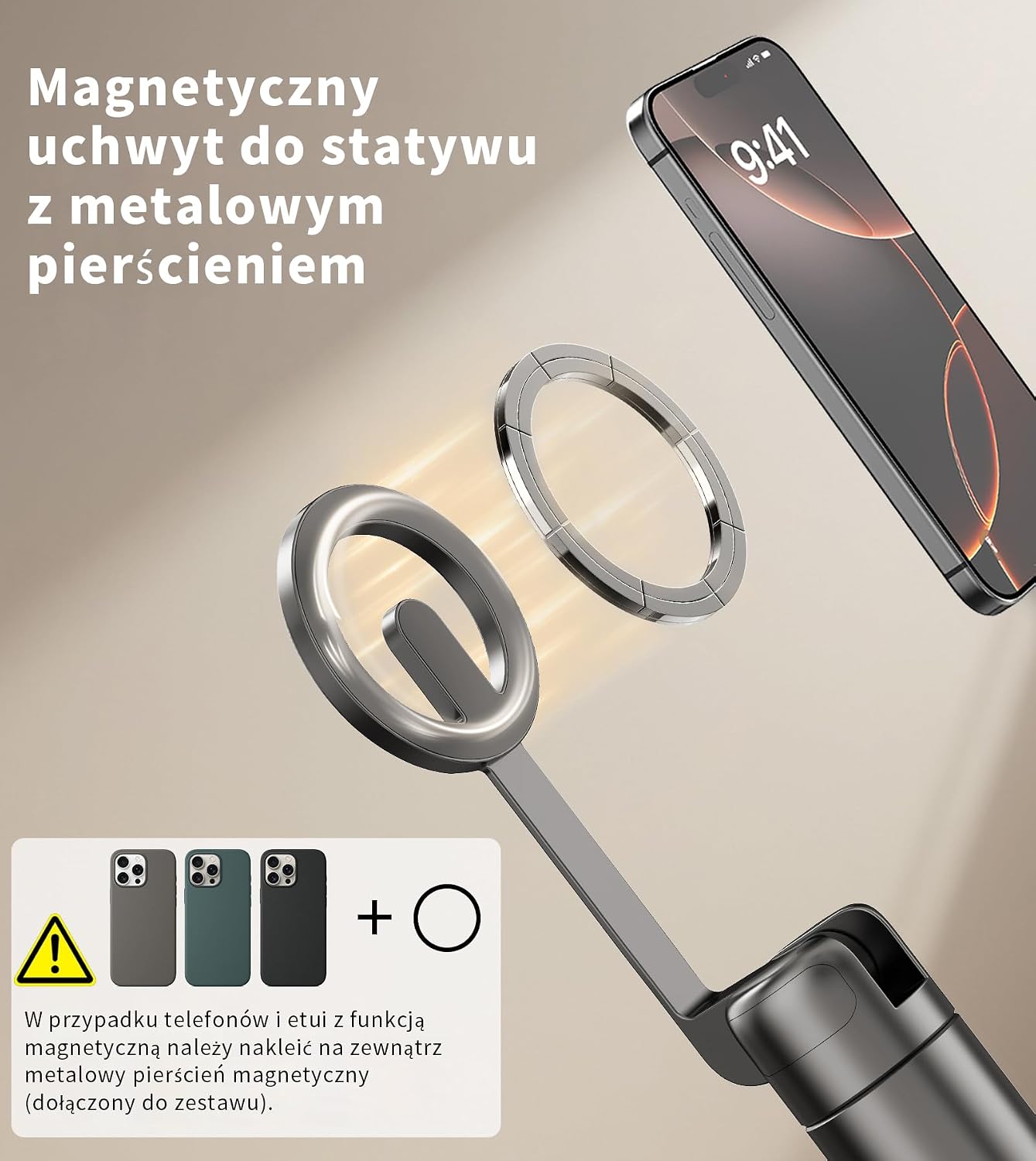 Detalle de TONEOF Oth-AB202max – magnetyczny statyw do telefonu, 173 cm, pilot i obrót 360°