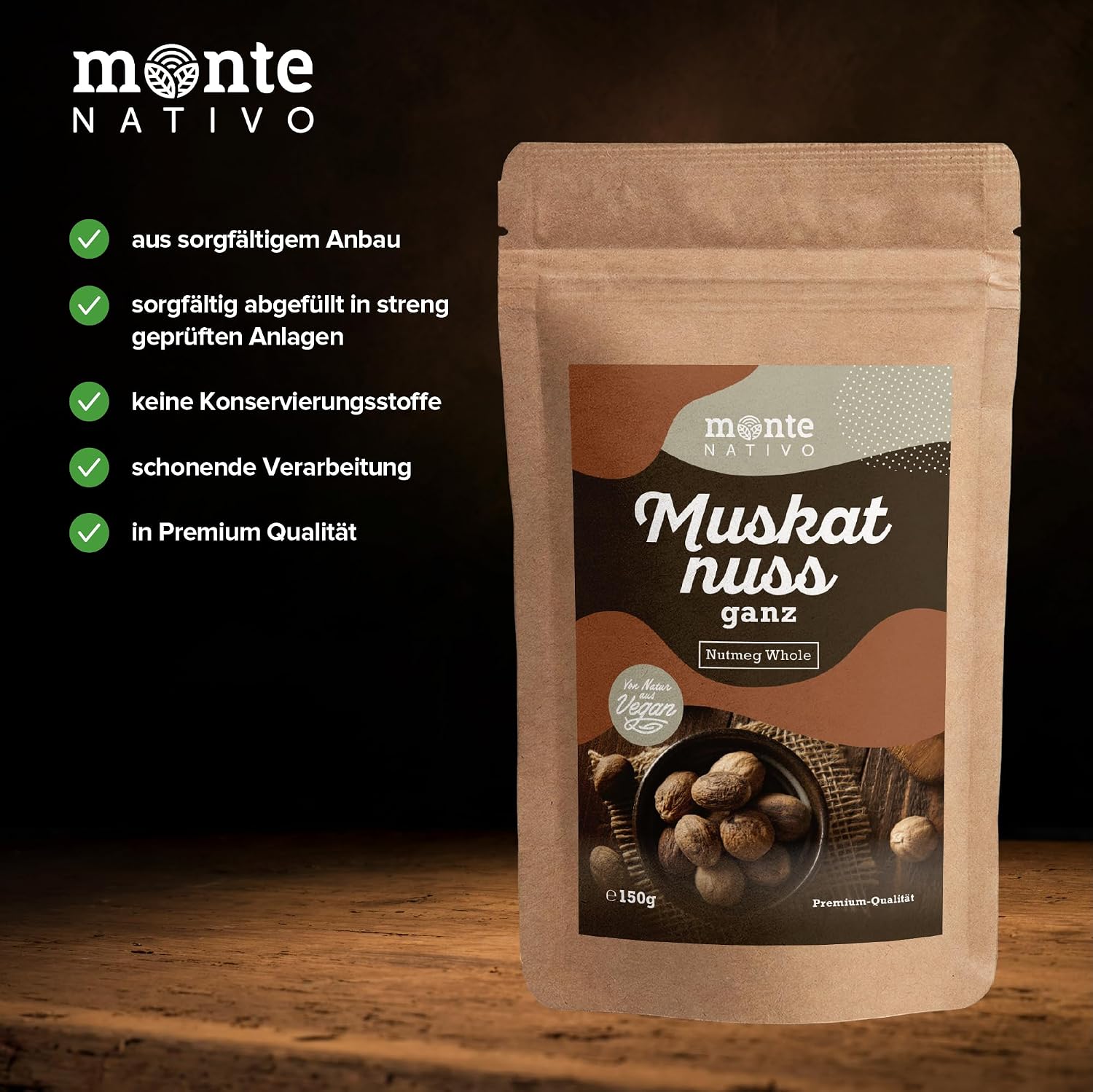 Detalle de Muskatnuss ganz Monte Nativo (150 g) – aromatische Gewürznuss für Küche
