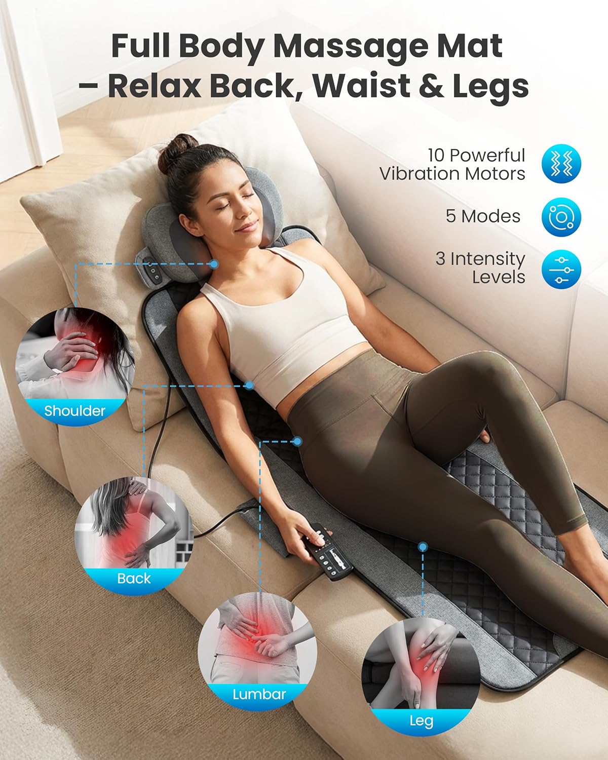 Thumbnail 1 de COMFIER Massage Mats Full Body with Heat & Vibration (10 motors, detachable shiatsu neck pillow)