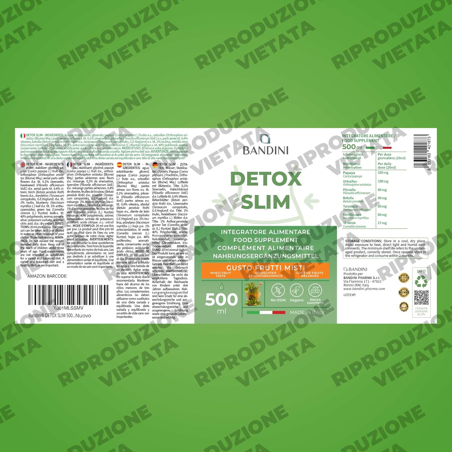 Detalle 1 de BANDINI DETOX SLIM vloeibaar supplement met 7 plantenextracten, 500 ml