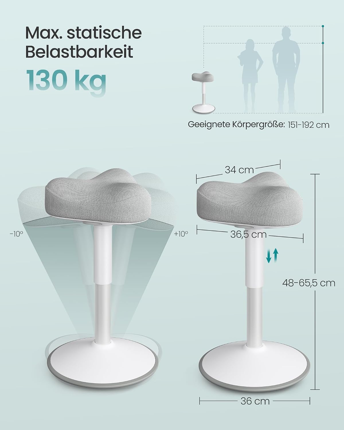 Detalle de Höhenverstellbarer SONGMICS Stehhocker 48-65,5 cm