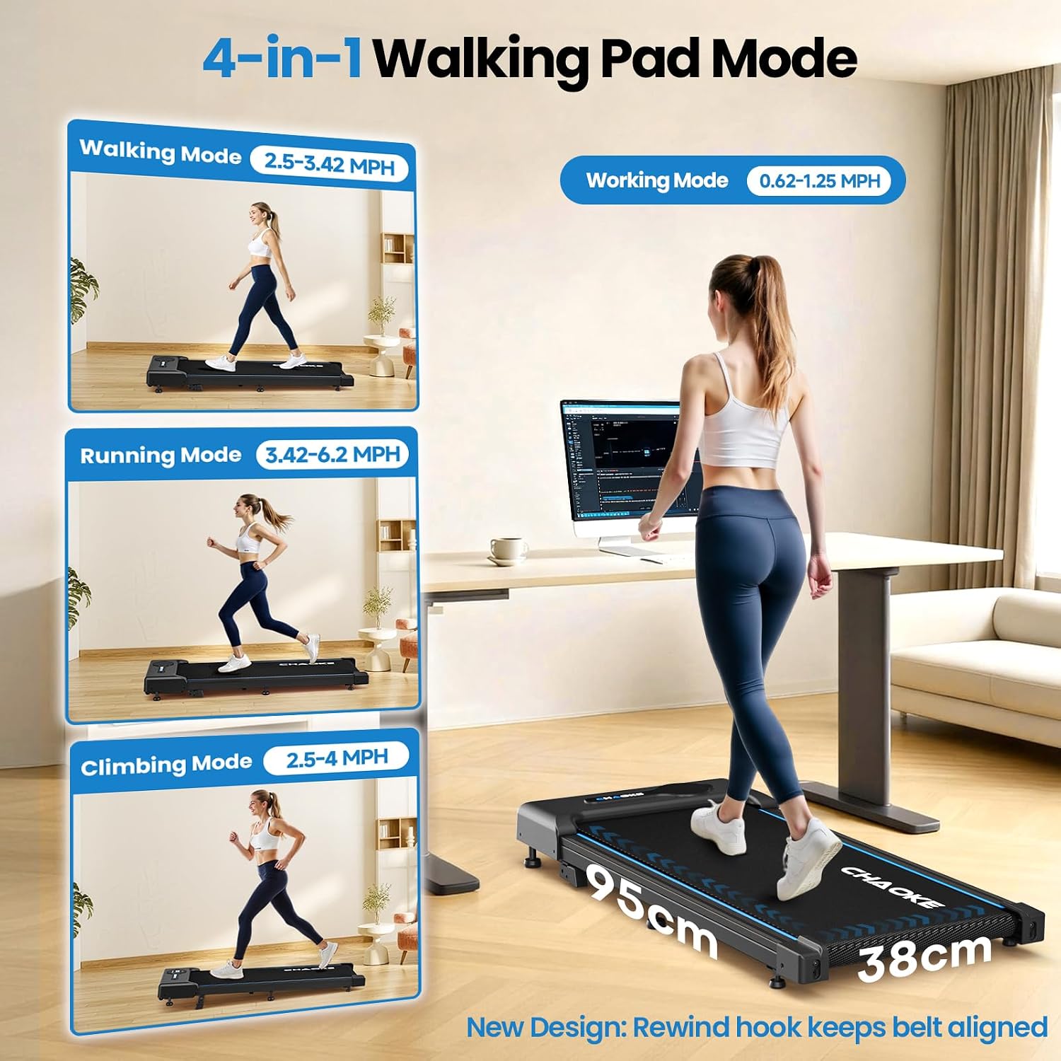 Detalle 2 de CHAOKE Walking Pad Treadmill with 9% Incline