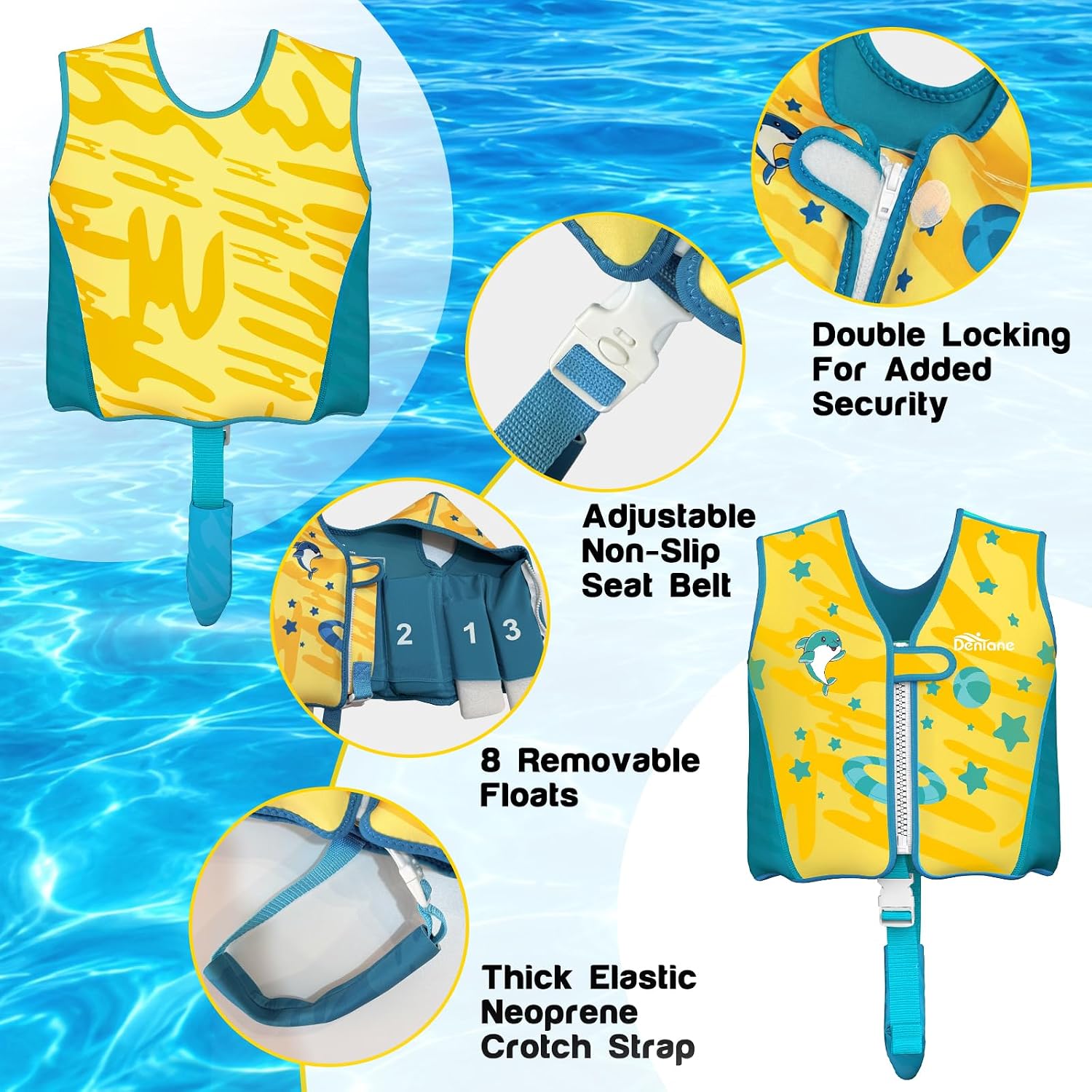 Detalle de Schwimmweste für Kinder 2–6 Jahre – TÜV-geprüft, 8 abnehmbare Schaumstoffplatten, 15–30 kg