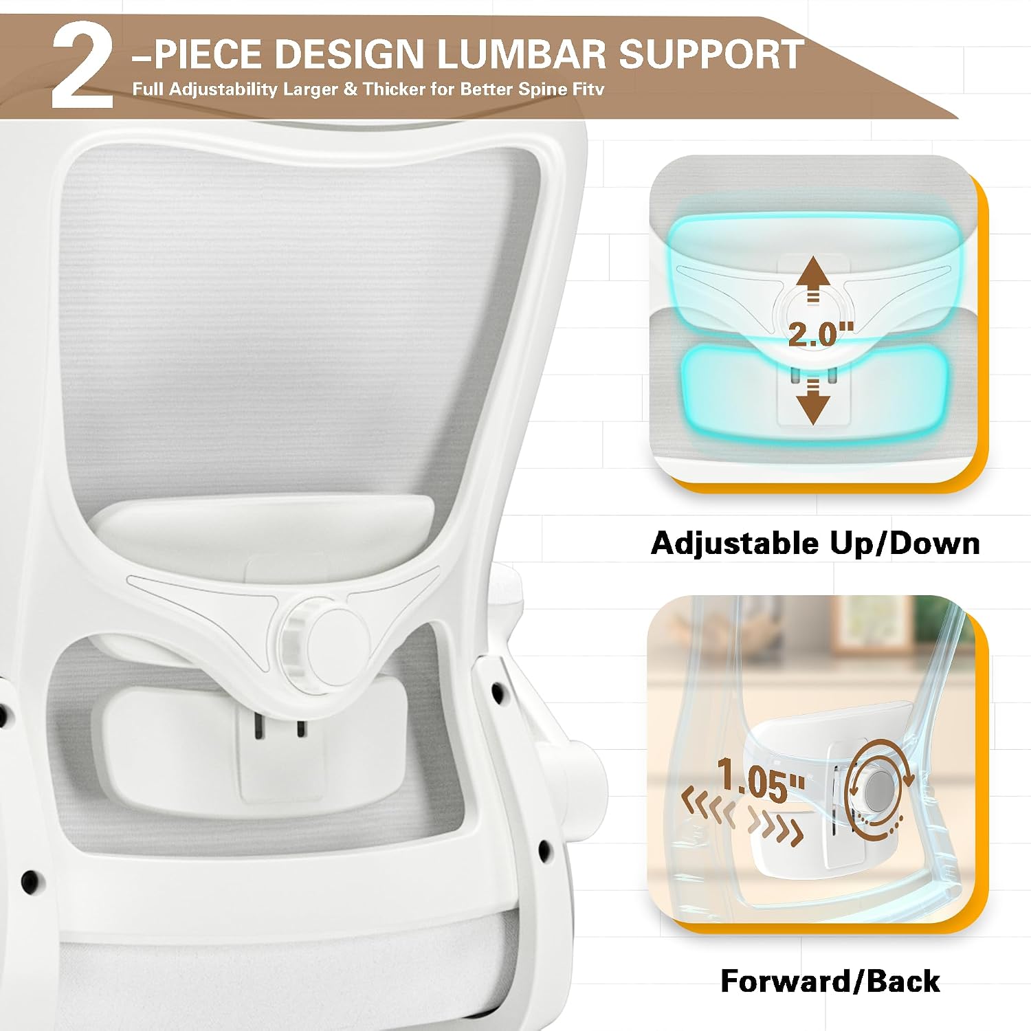 Detalle de Zeonsit 8188B-CA Ergonomic Office Chair, High-Back Mesh, Adjustable Lumbar Support