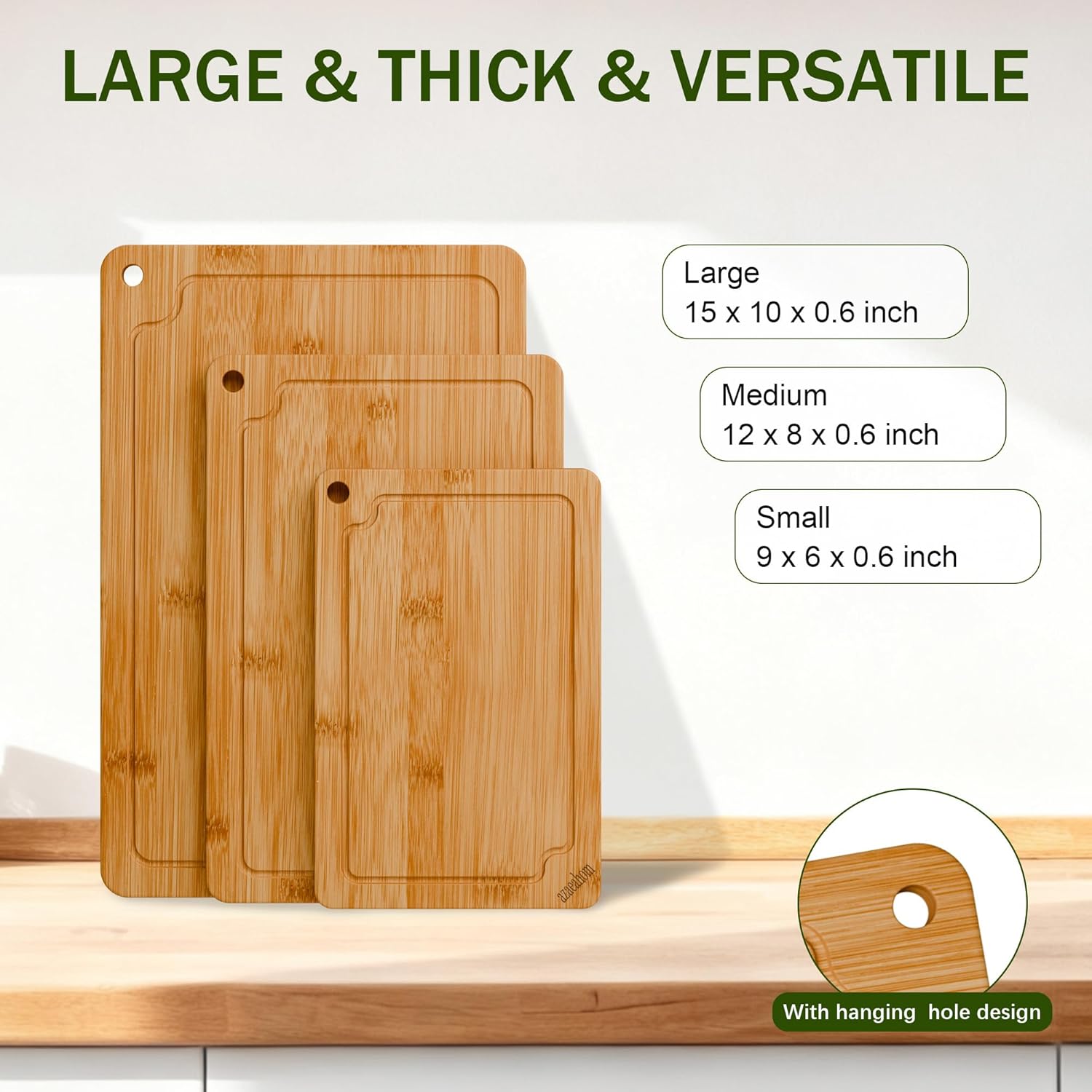 Thumbnail 3 de Azaeahom Bamboo Cutting Boards – 3-Piece Set (Large, Medium, Small)