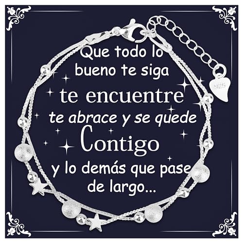 Detalle de Pulsera plateada para mujer Rebundex: regalo sofisticado con estrellas y cuentas