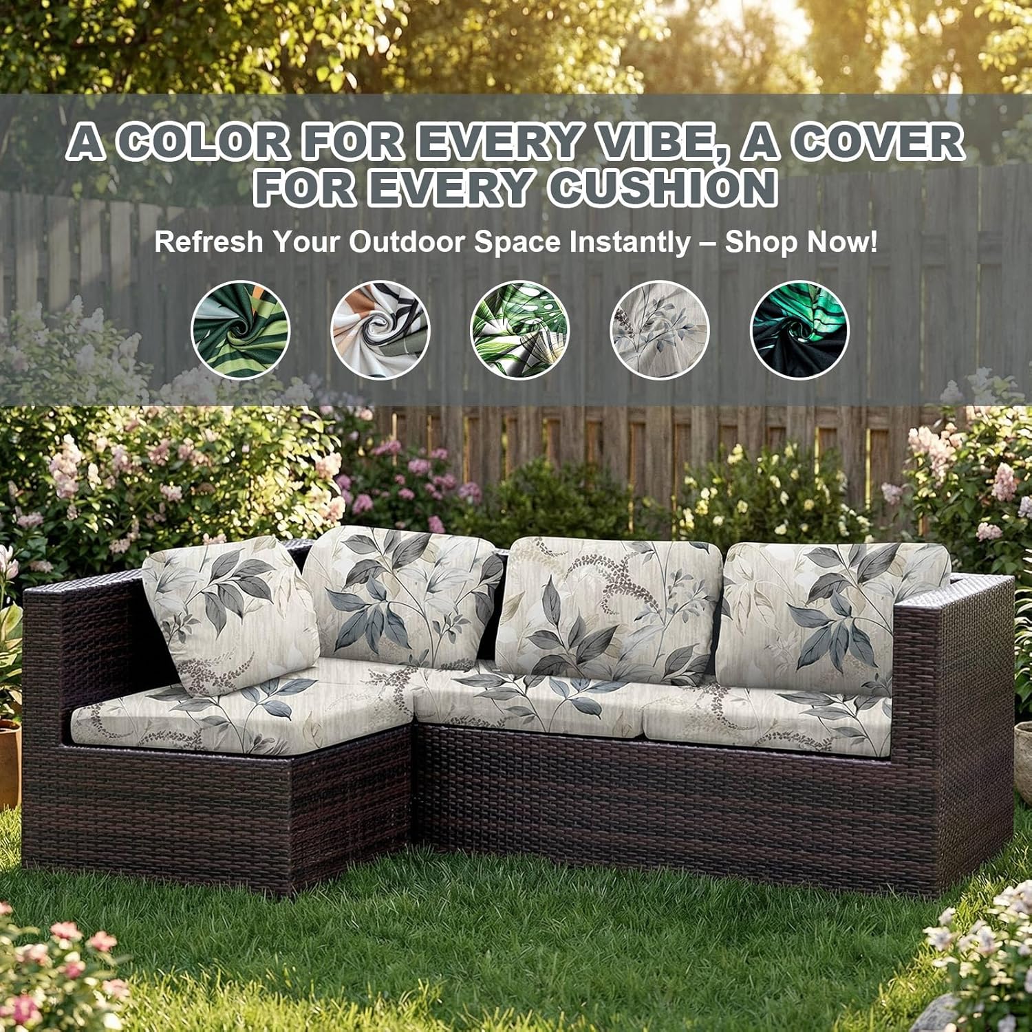 Thumbnail 6 de LiveGo 8-Pack Patio Stretch Sofa Cushion Covers (Flowers) for Outdoor Cushion Protection