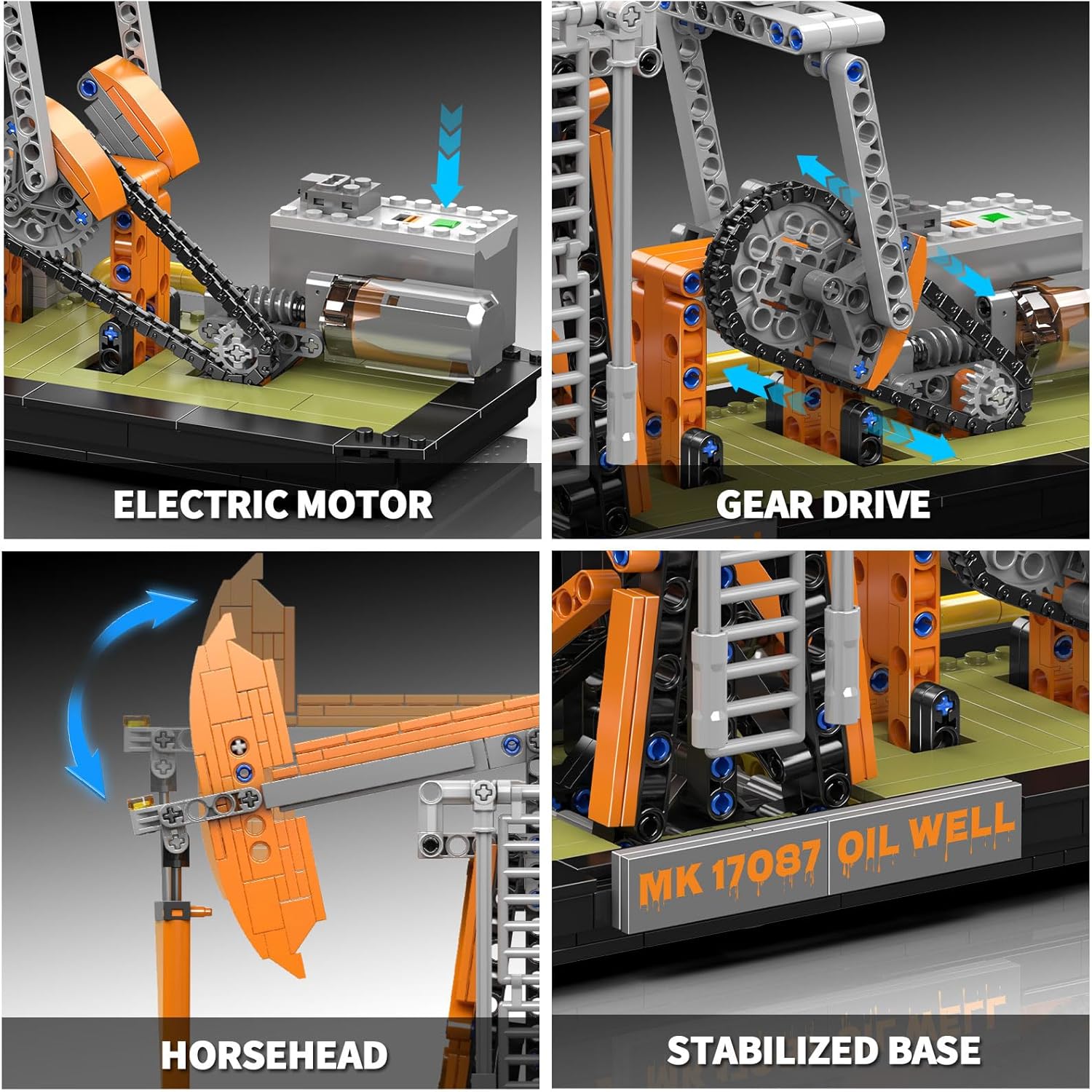 Thumbnail 5 de Mould King Technik Bohrturm Bauset mit Motor – 840 Teile, Ölförderplattform im Industrie-Design