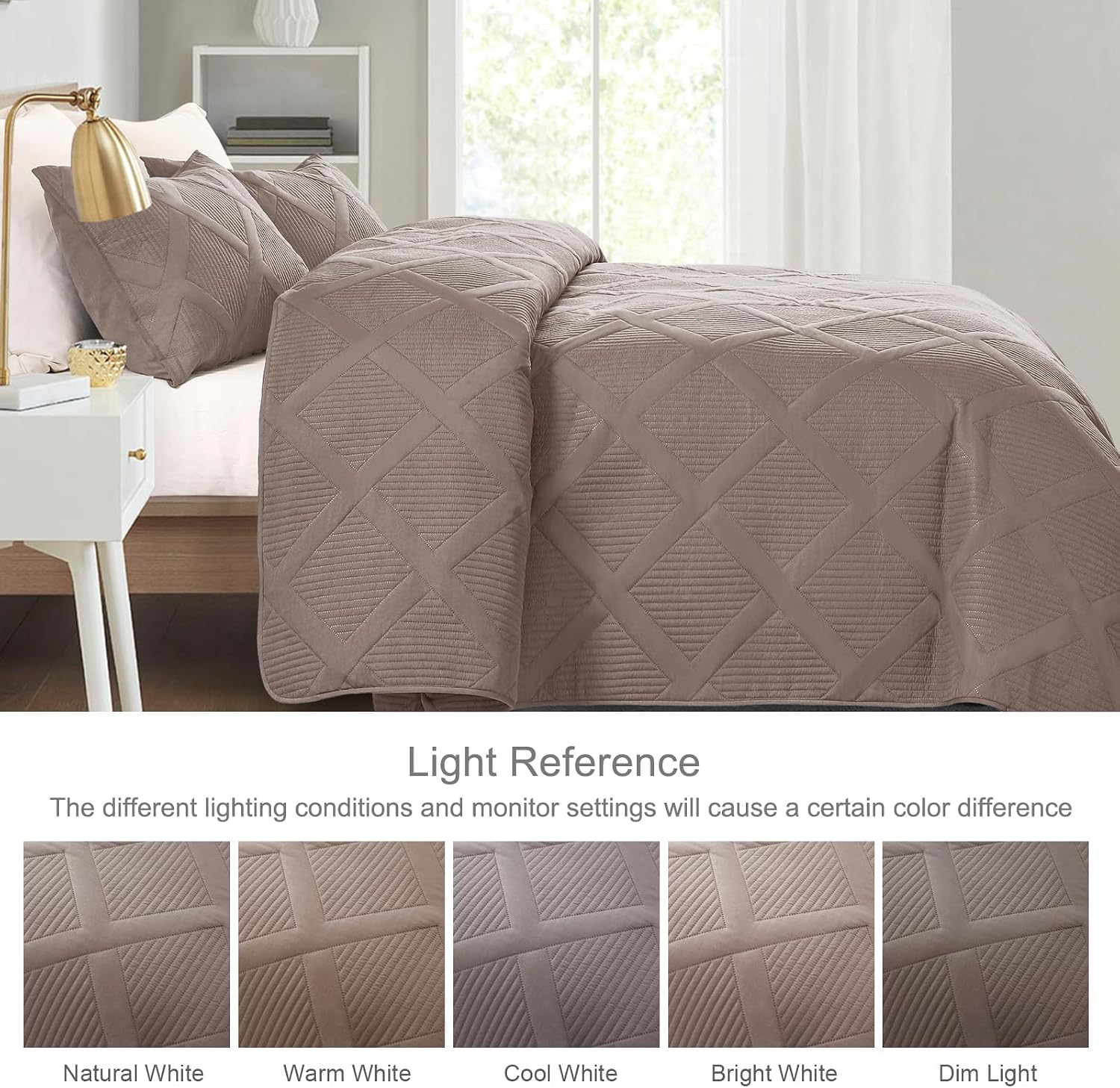 Detalle de Exclusivo Mezcla QS-12-QTP 3-Piece Quilt Set, Taupe Microfiber, Geometric Pattern