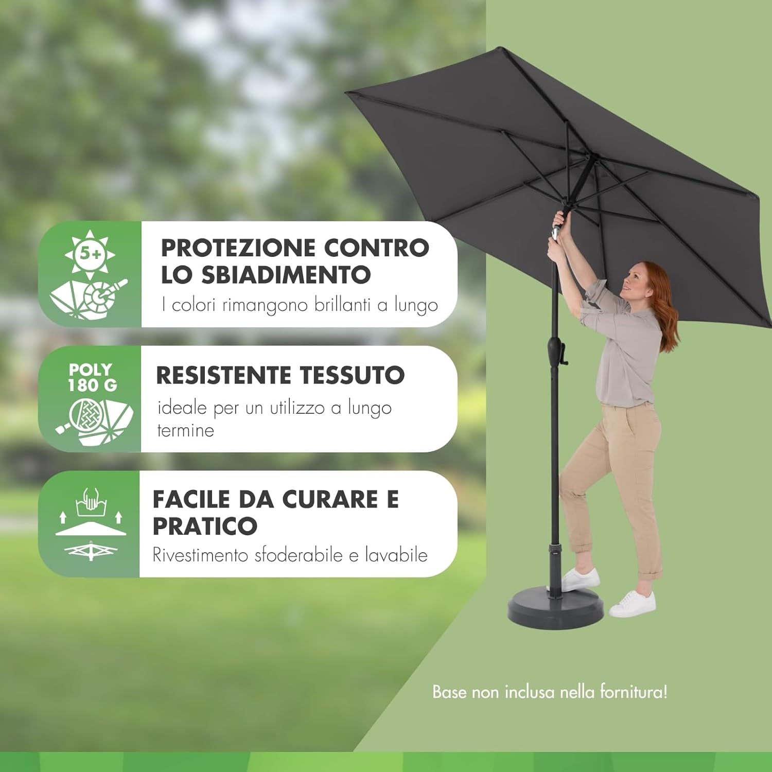 Thumbnail 3 de Doppler Parasole Jack 250 cm grigio rotondo: ombra elegante con manovella per balcone e terrazza