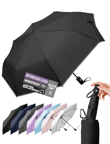 LILAC Windproof Automatic Umbrella, Strong 7 Ribs Compact Travel Brolly