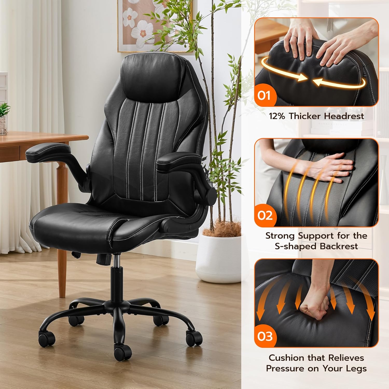 Thumbnail 6 de Ylzyxal Office Desk Chair with Adjustable Air Lumbar, Flip-Up Arms, and 360° Swivel Wheels
