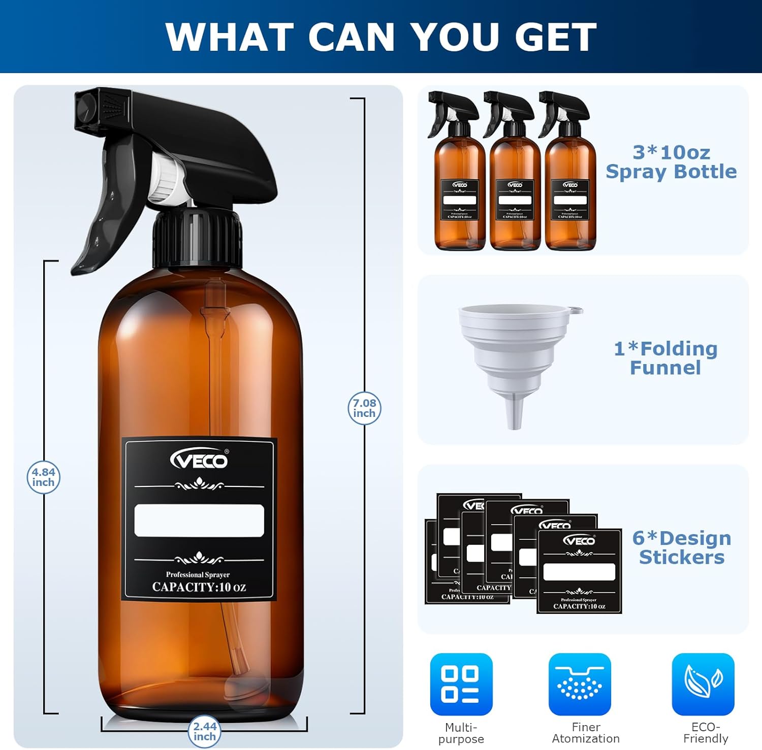 Detalle de Veco 10oz 360° Spray Bottle with Adjustable Nozzle (3-Pack) in Brown