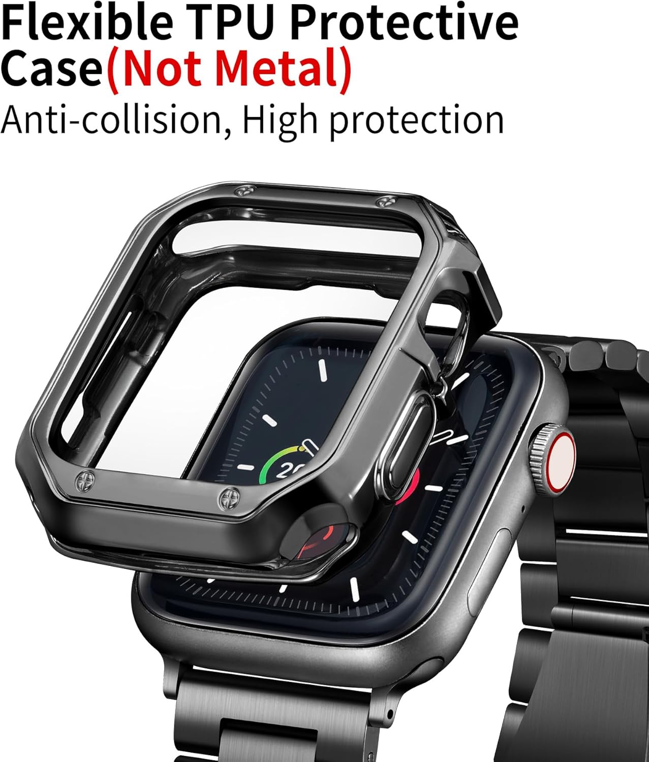 Detalle 2 de BINLUN Stainless Steel Apple Watch Strap with TPU Case (49mm/46mm/45mm/44mm/42mm/41mm/40mm/38mm) – Compatibile with iWatch Ultra SE Series